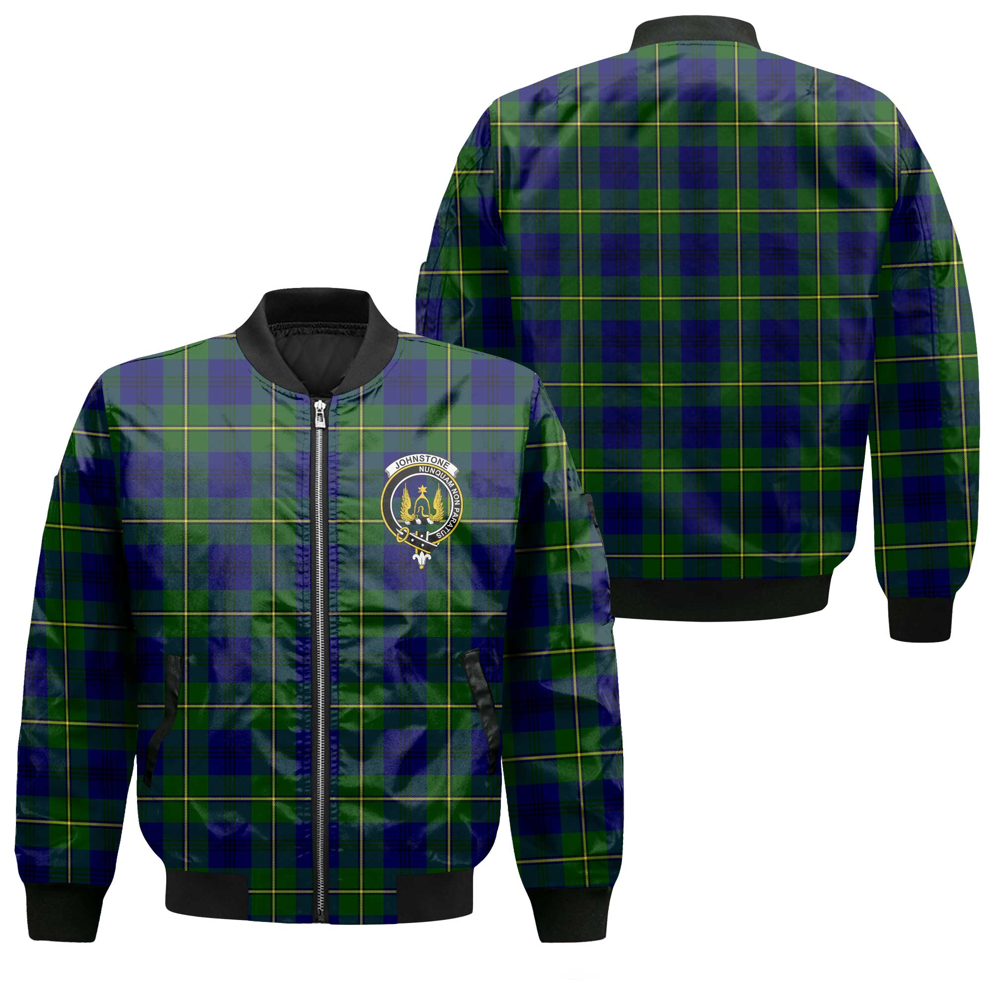 Clan Johnstone Tartan Men Bomber Jacket Crest And Plaid Basic Style