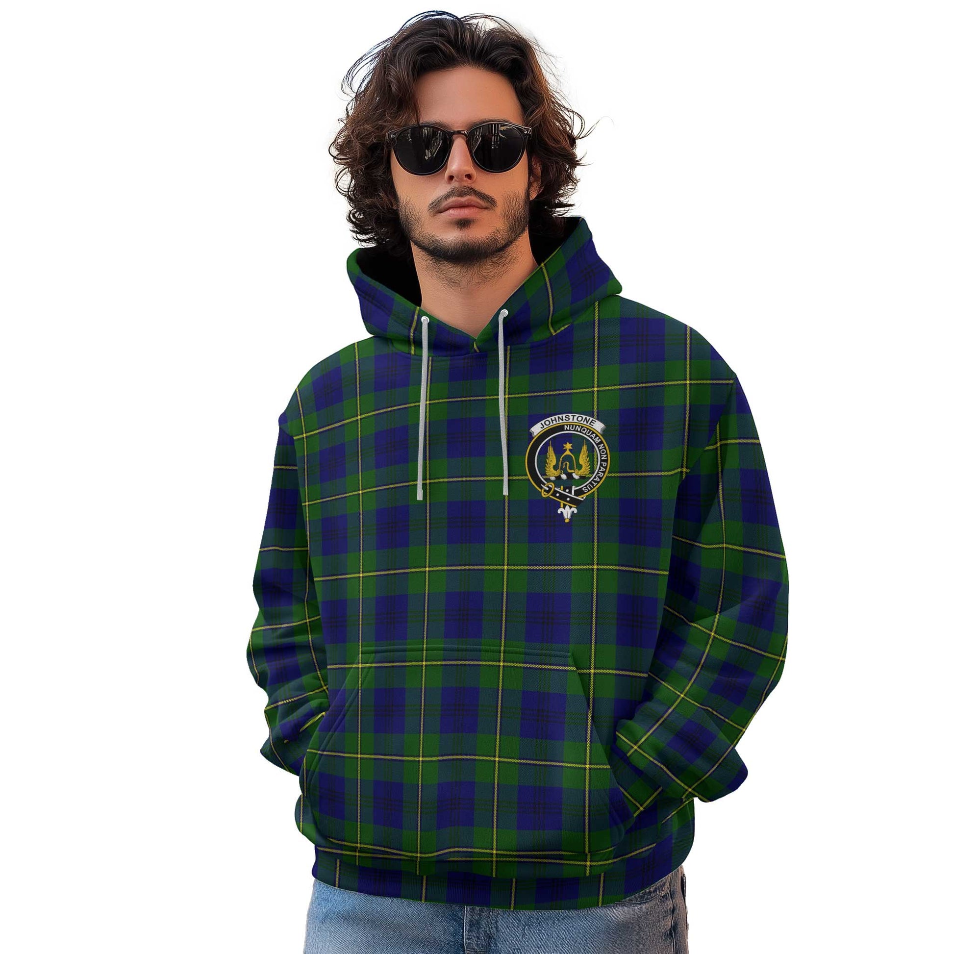 Clan Johnstone Tartan Men Hoodie Crest And Plaid Basic Style