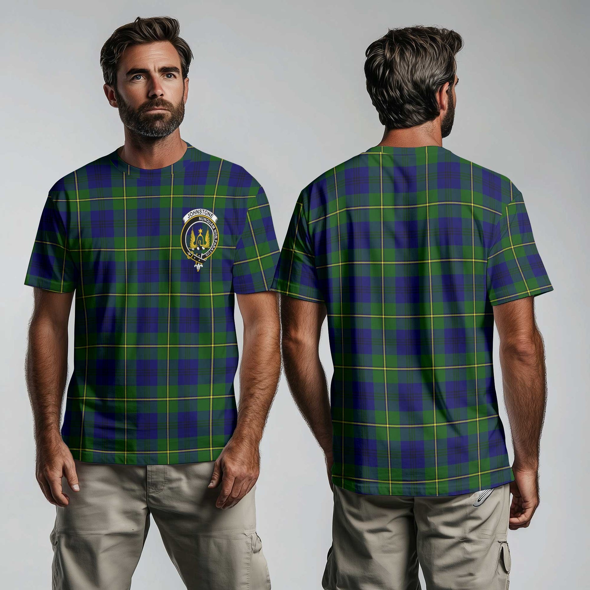 Clan Johnstone Tartan Men T Shirt Crest And Plaid Basic Style