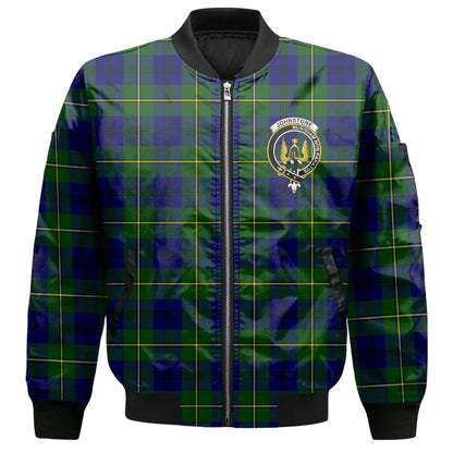 Clan Johnstone Tartan Women Bomber Jacket Crest And Plaid Basic Style