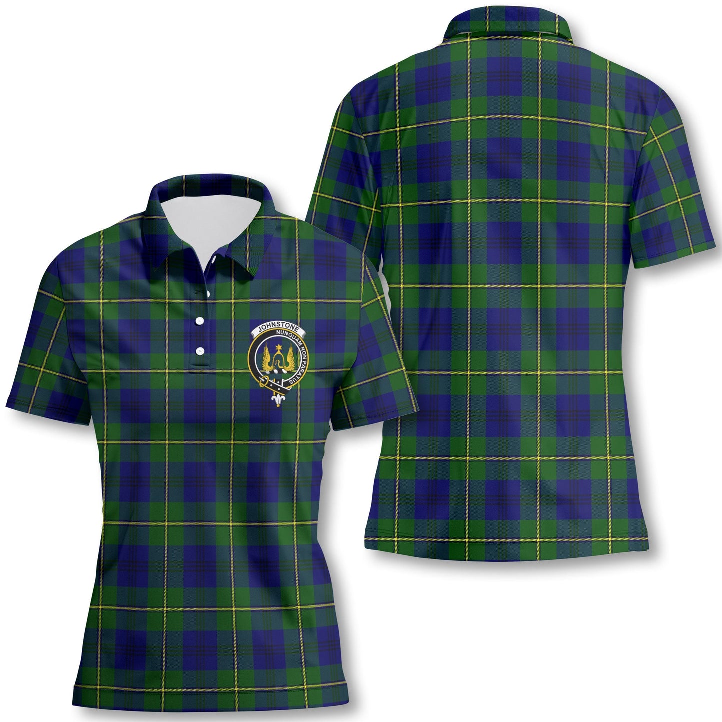 Clan Johnstone Tartan Women Polo Shirt Crest And Plaid Basic Style