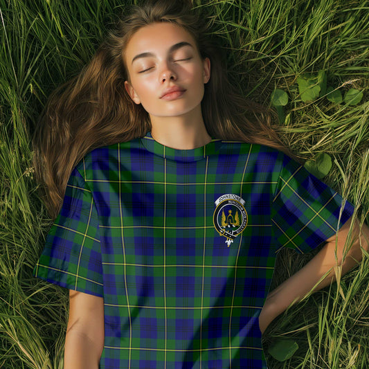 Clan Johnstone Tartan Women T Shirt Crest And Plaid Basic Style