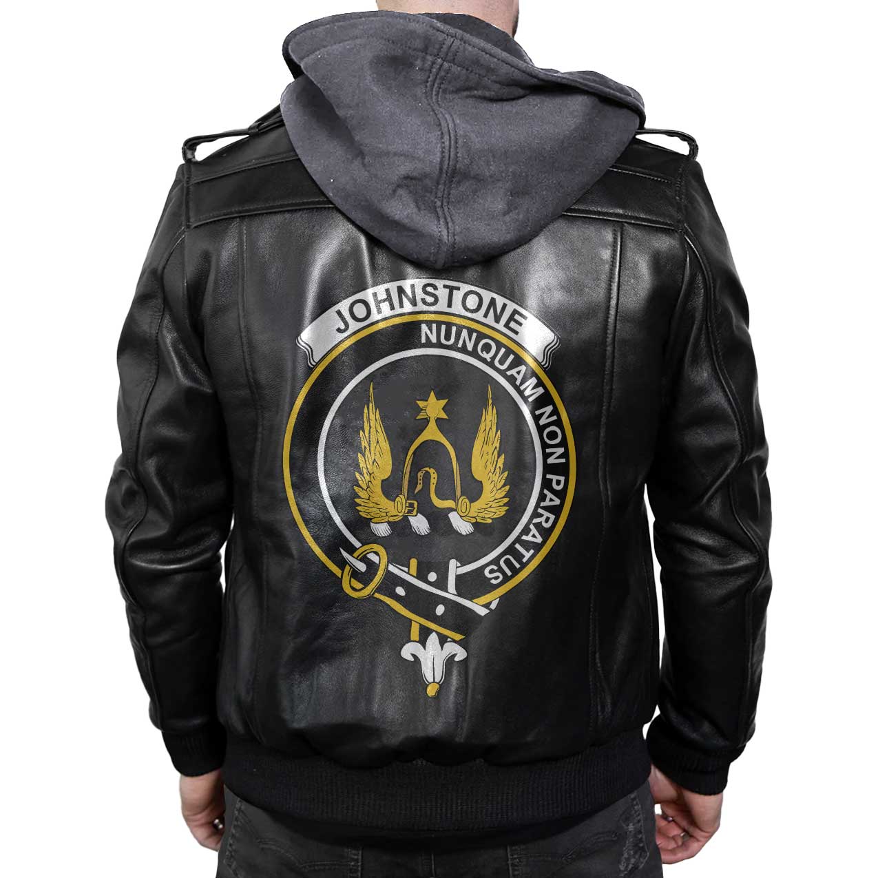 Clan Johnstone Tartan Zip Leather Jacket Crest And Plaid Basic Style