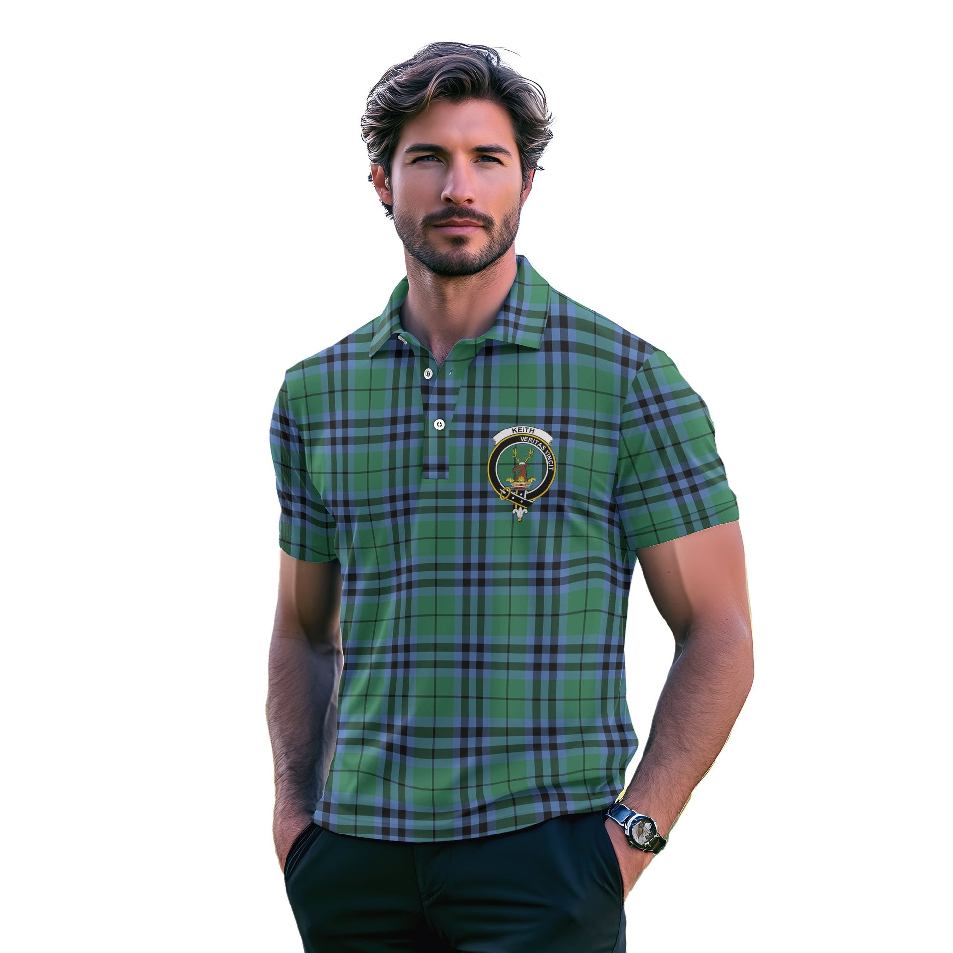 Clan Keith Tartan Golf Men Polo Shirt Crest And Plaid Basic Style