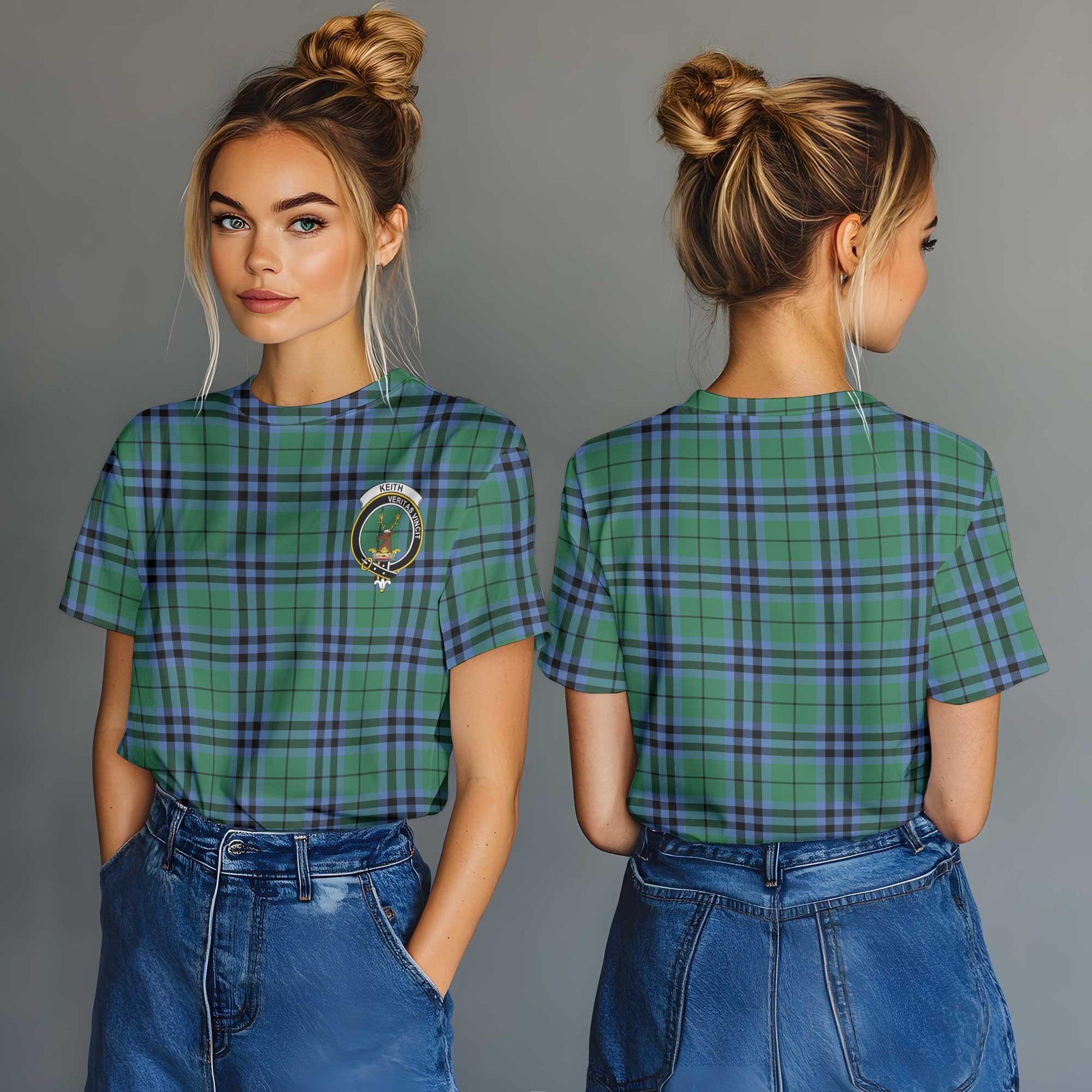 Clan Keith Tartan Women T Shirt Crest And Plaid Basic Style