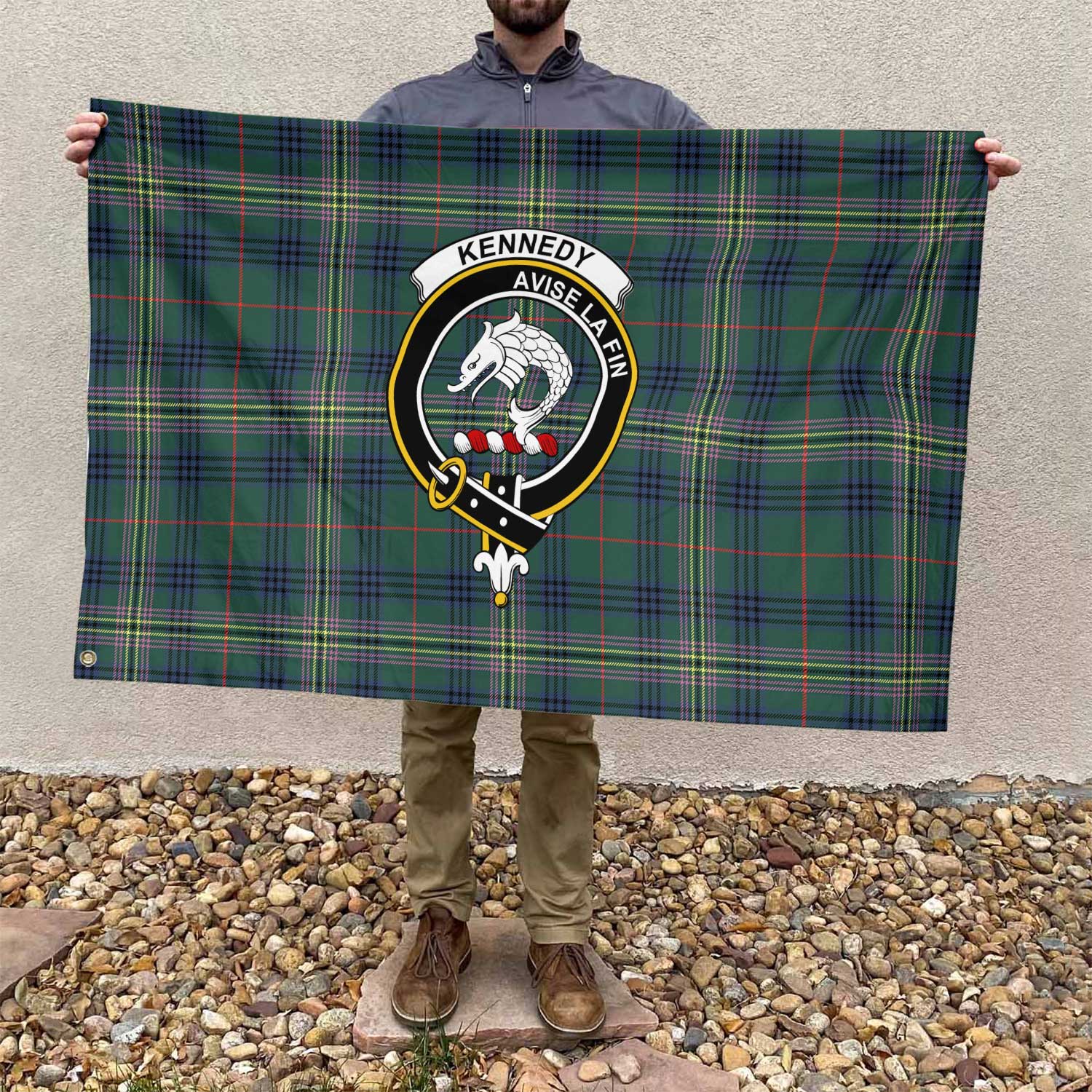 Clan Kennedy Tartan Flag Crest And Plaid Basic Style