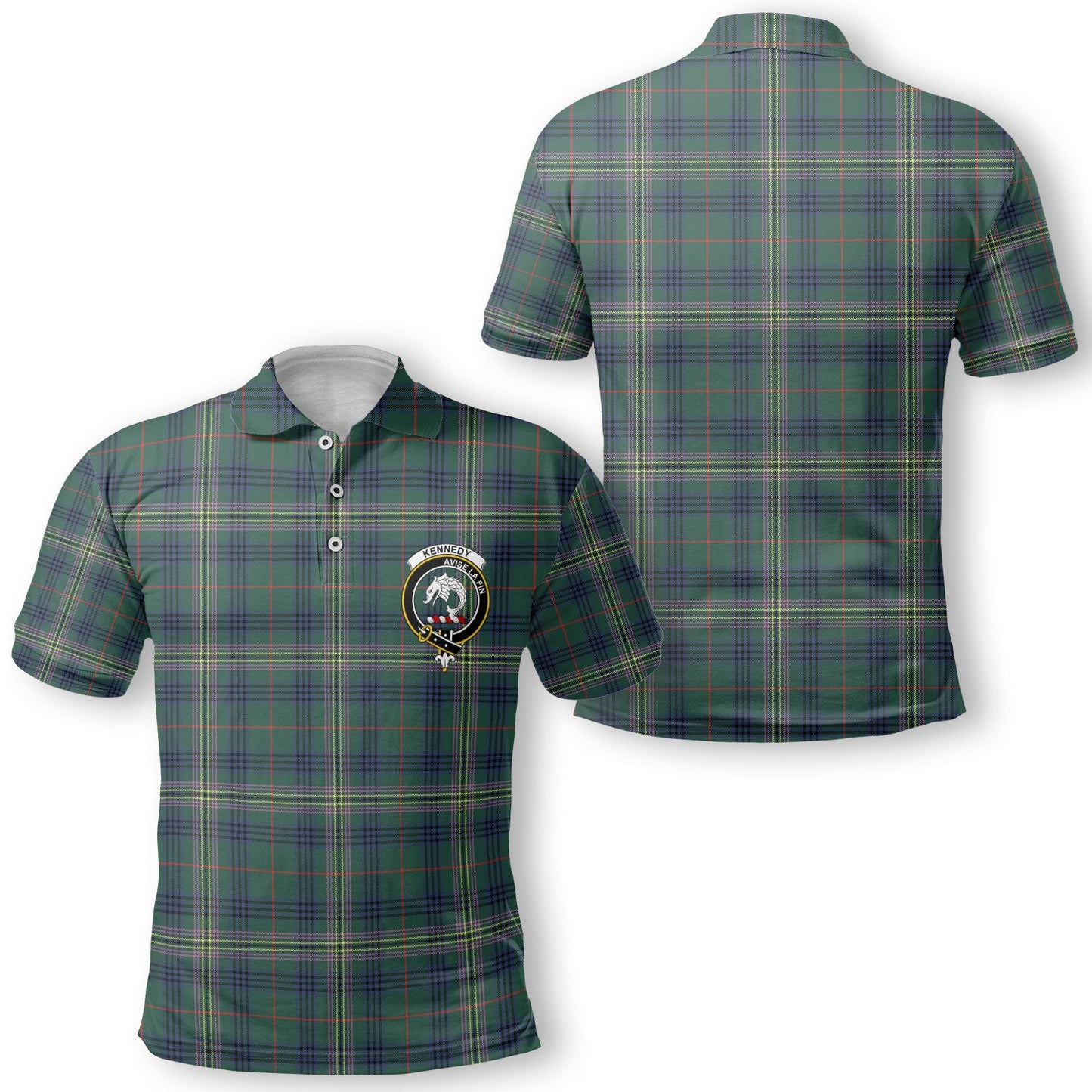 Clan Kennedy Tartan Golf Men Polo Shirt Crest And Plaid Basic Style