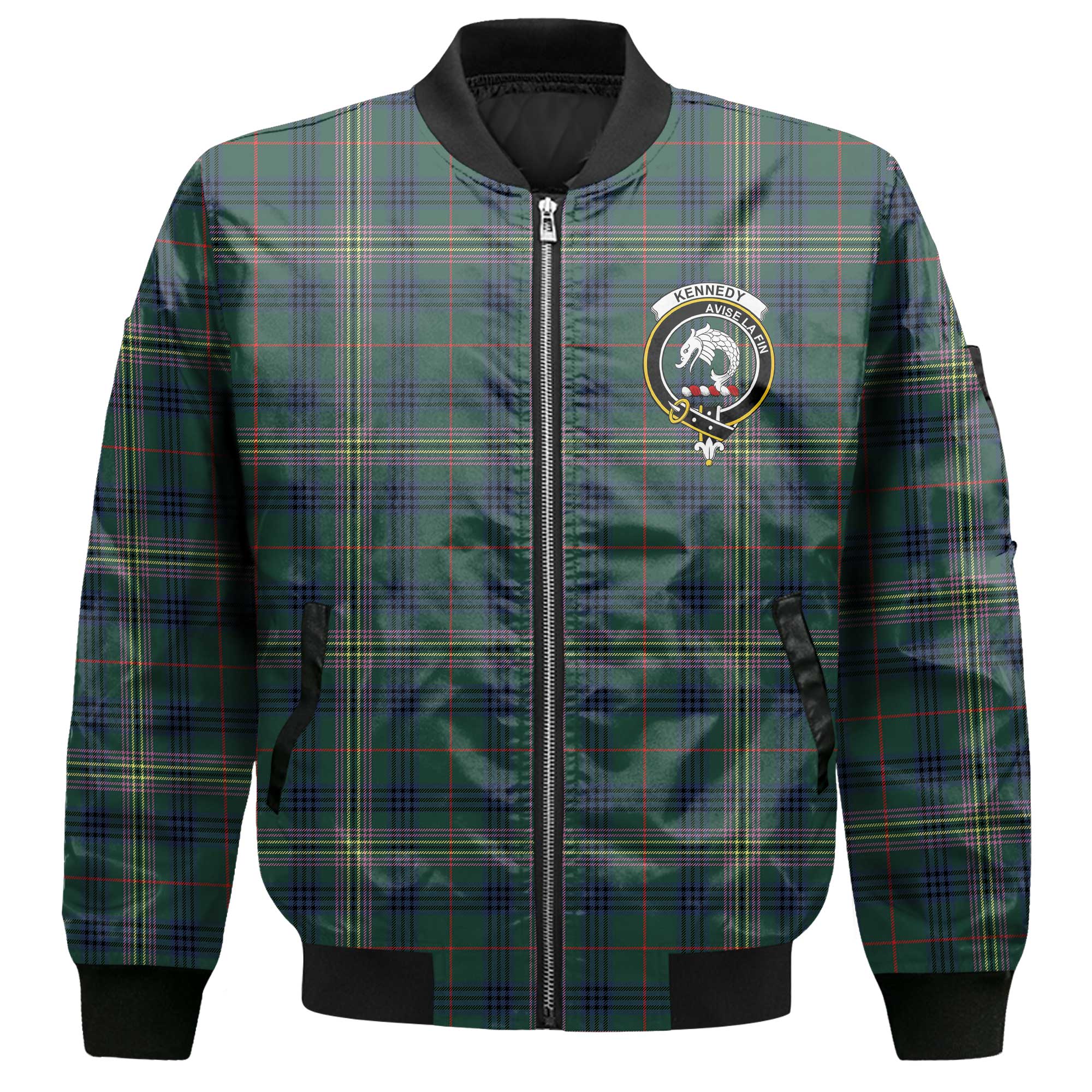 Clan Kennedy Tartan Men Bomber Jacket Crest And Plaid Basic Style