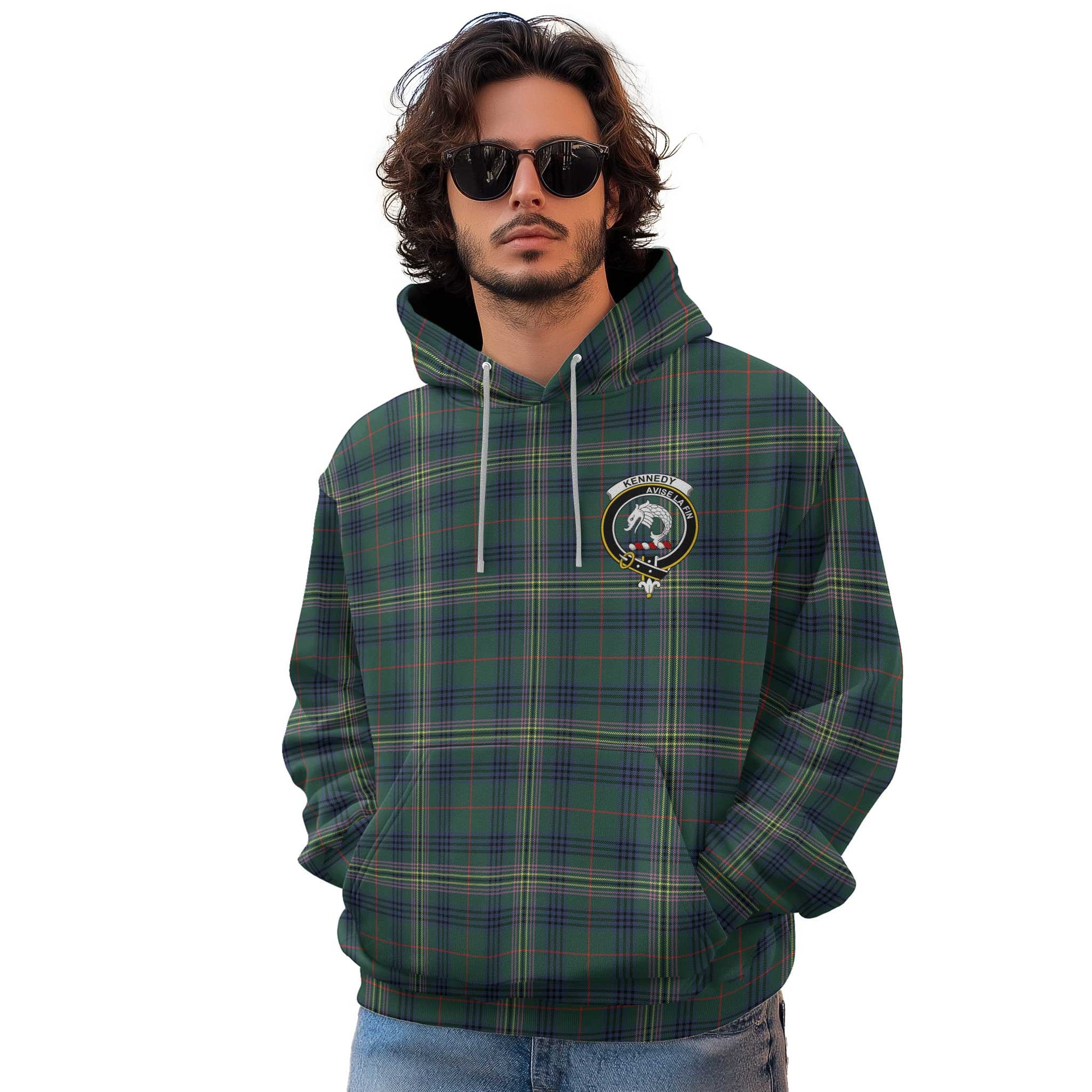 Clan Kennedy Tartan Men Hoodie Crest And Plaid Basic Style