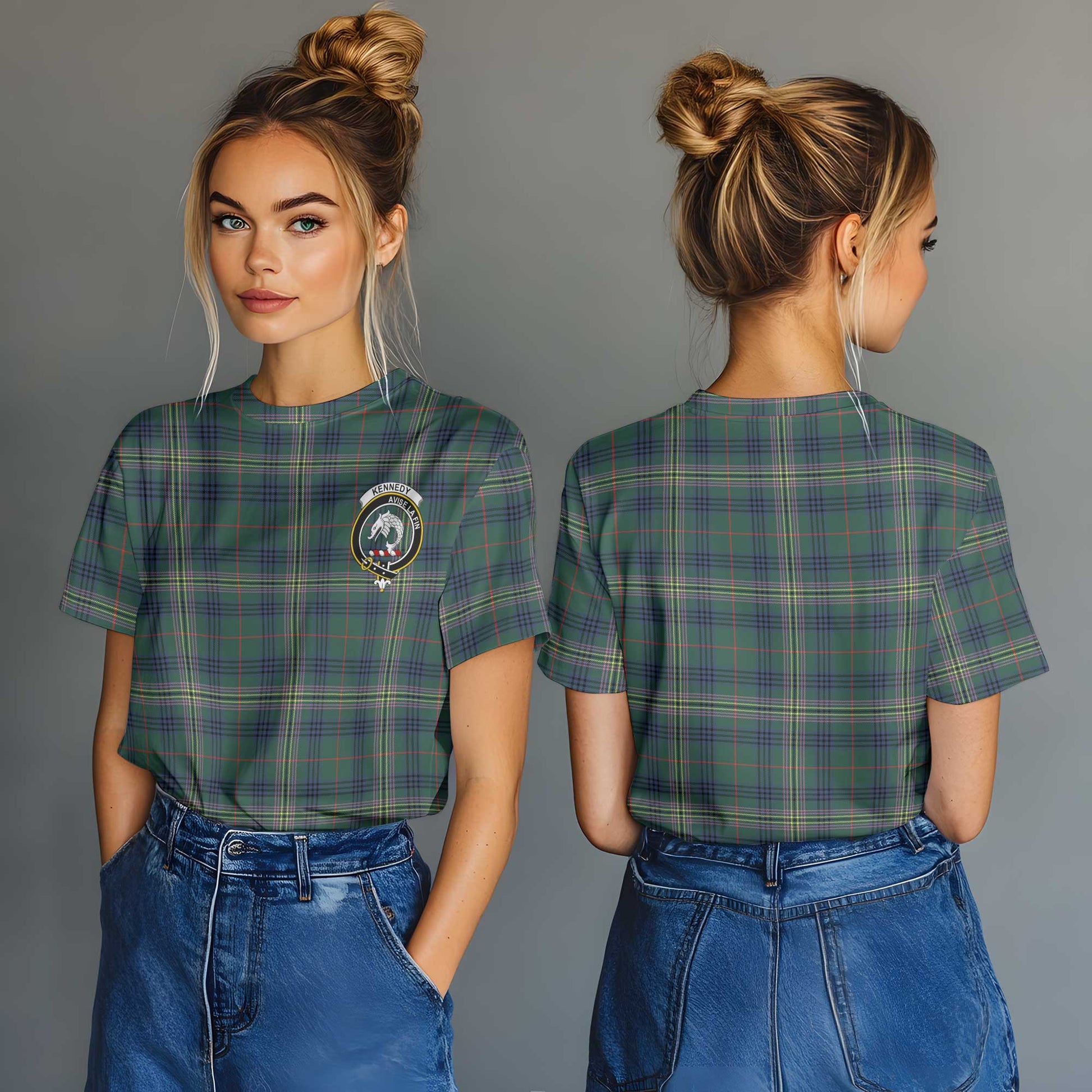 Clan Kennedy Tartan Women T Shirt Crest And Plaid Basic Style