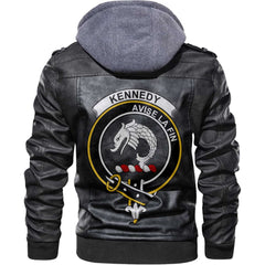 Clan Kennedy Tartan Zip Leather Jacket Crest And Plaid Basic Style