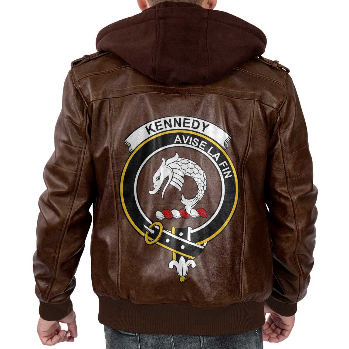 Clan Kennedy Tartan Zip Leather Jacket Crest And Plaid Basic Style