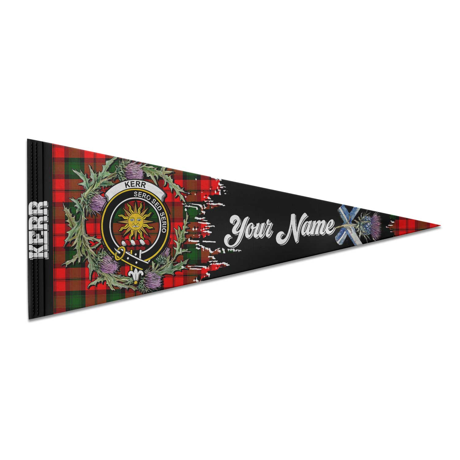Clan Kerr Tartan Felt Pennant Crest And Plaid Basic Style