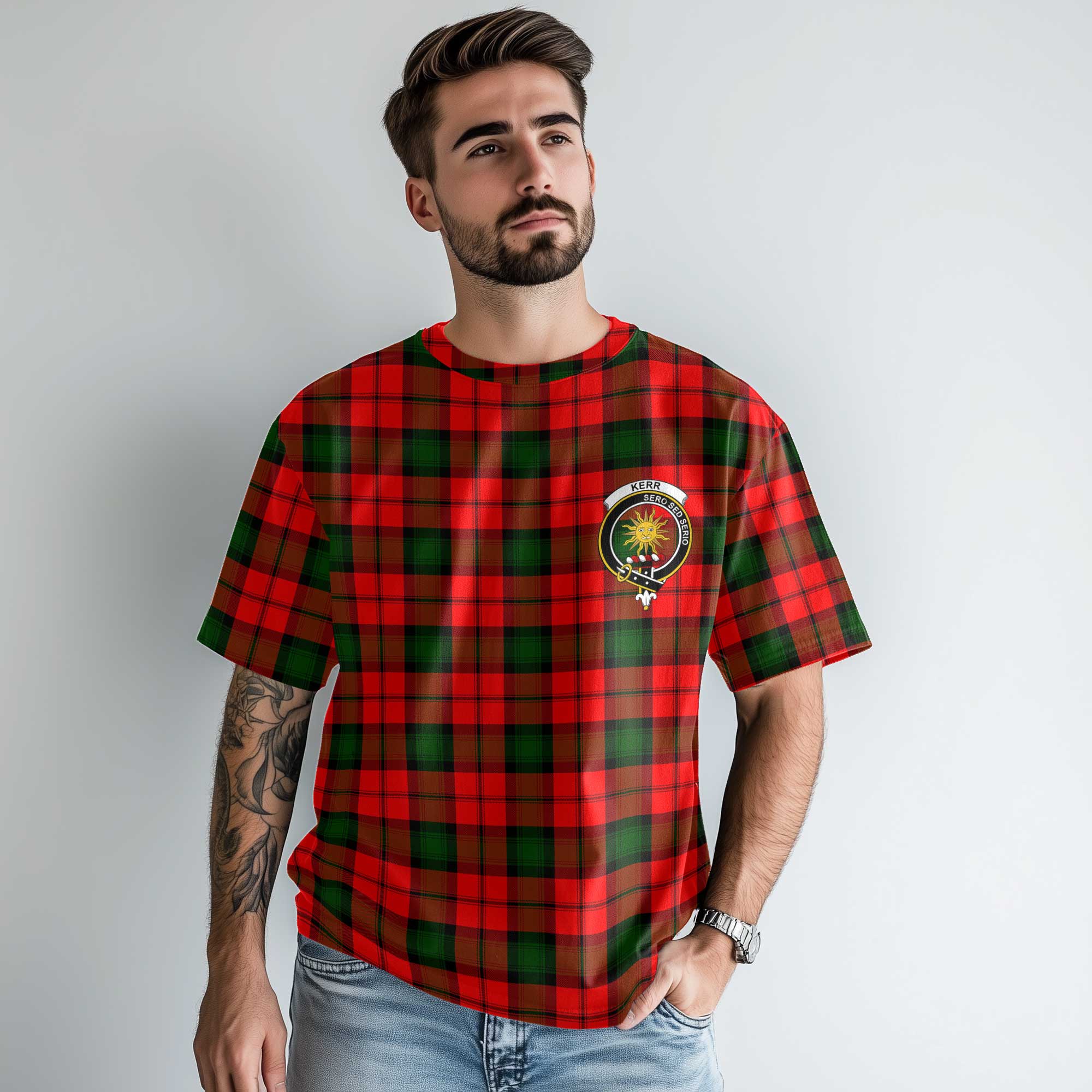 Clan Kerr Tartan Men T Shirt Crest And Plaid Basic Style