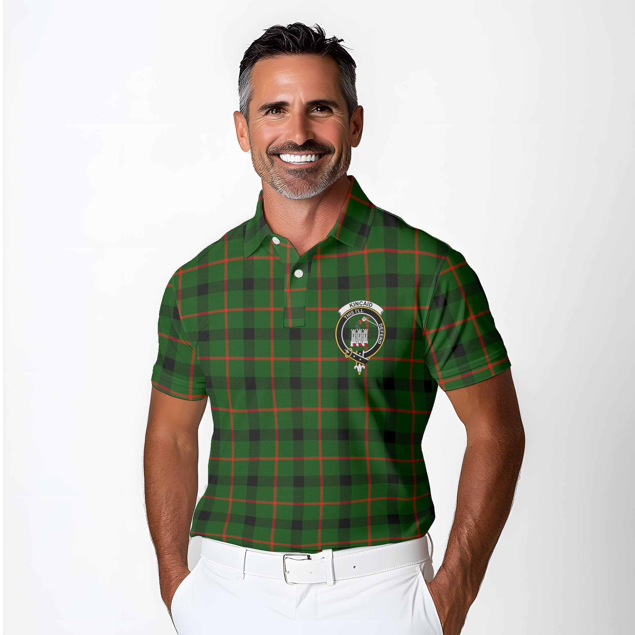 Clan Kincaid Tartan Golf Men Polo Shirt Crest And Plaid Basic Style