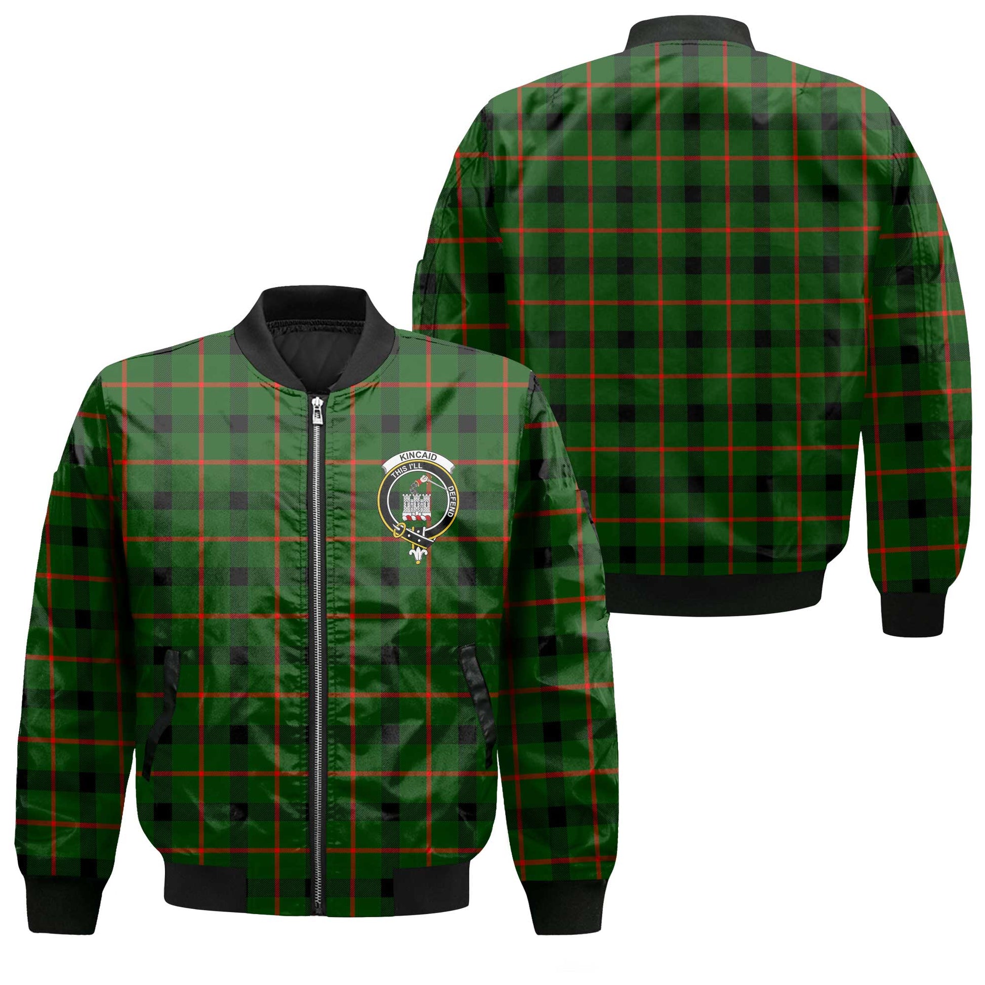 Clan Kincaid Tartan Men Bomber Jacket Crest And Plaid Basic Style