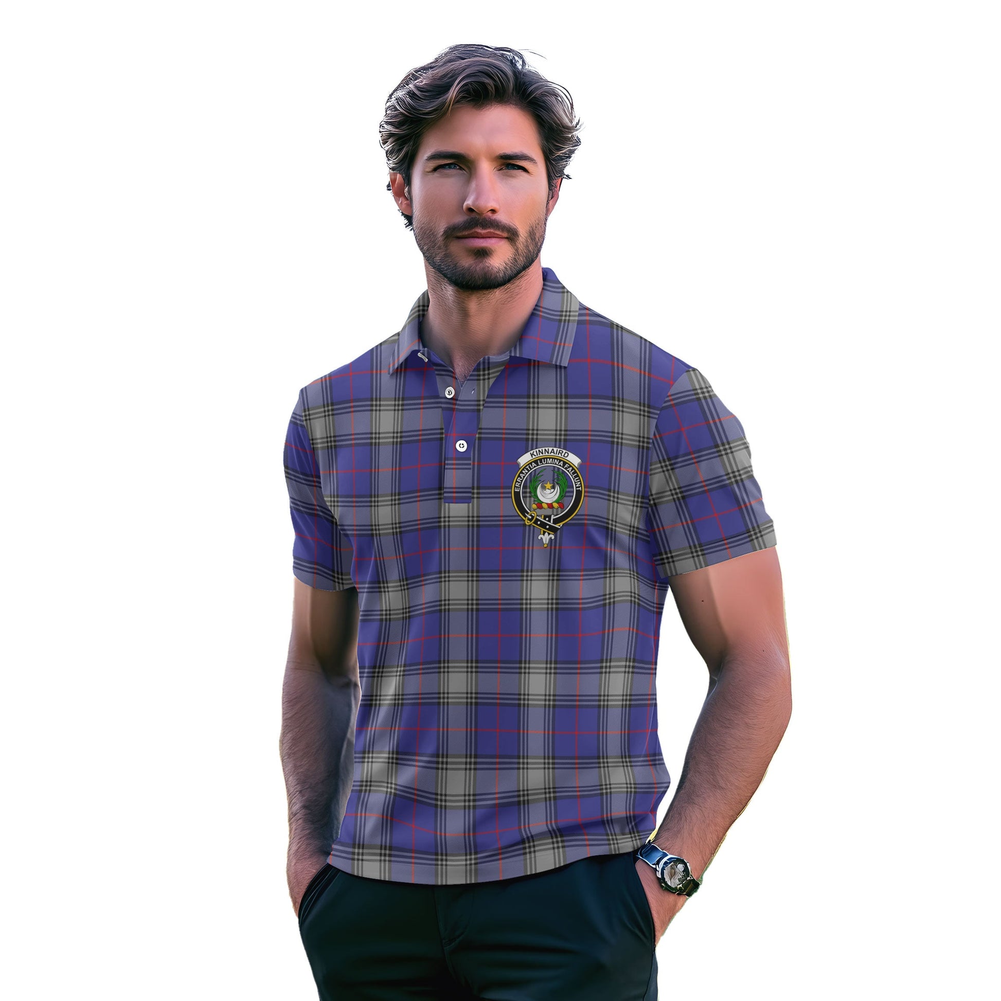 Clan Kinnaird Tartan Golf Men Polo Shirt Crest And Plaid Basic Style