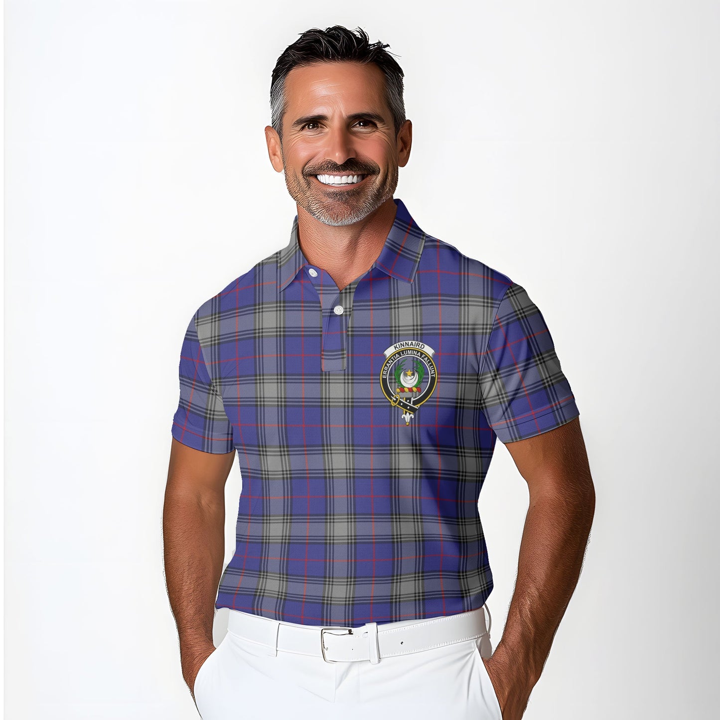 Clan Kinnaird Tartan Golf Men Polo Shirt Crest And Plaid Basic Style