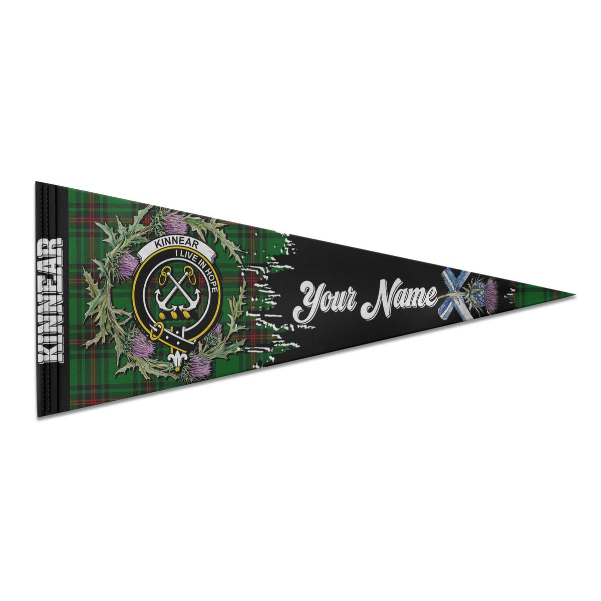 Clan Kinnear Tartan Felt Pennant Crest And Plaid Basic Style