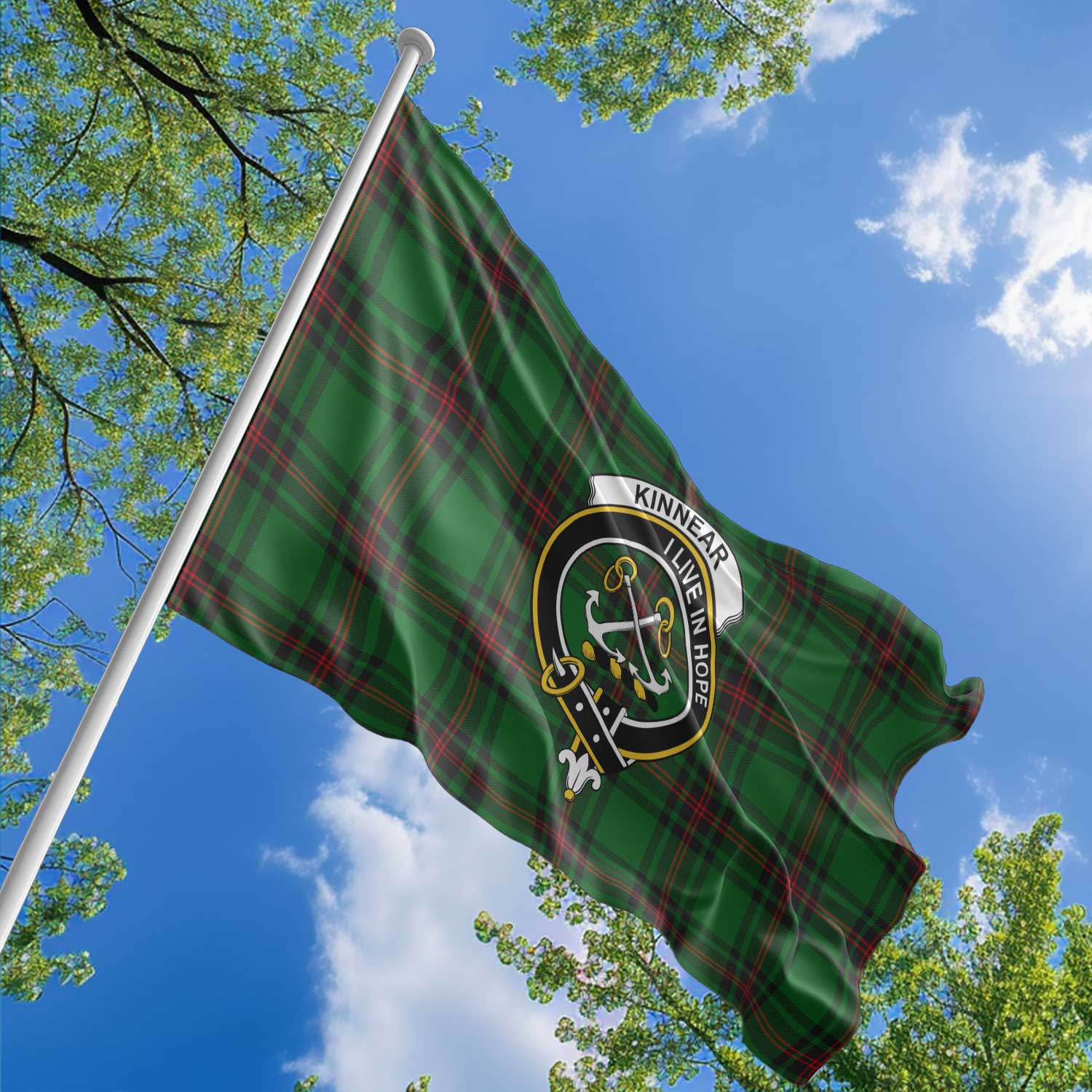 Clan Kinnear Tartan Flag Crest And Plaid Basic Style