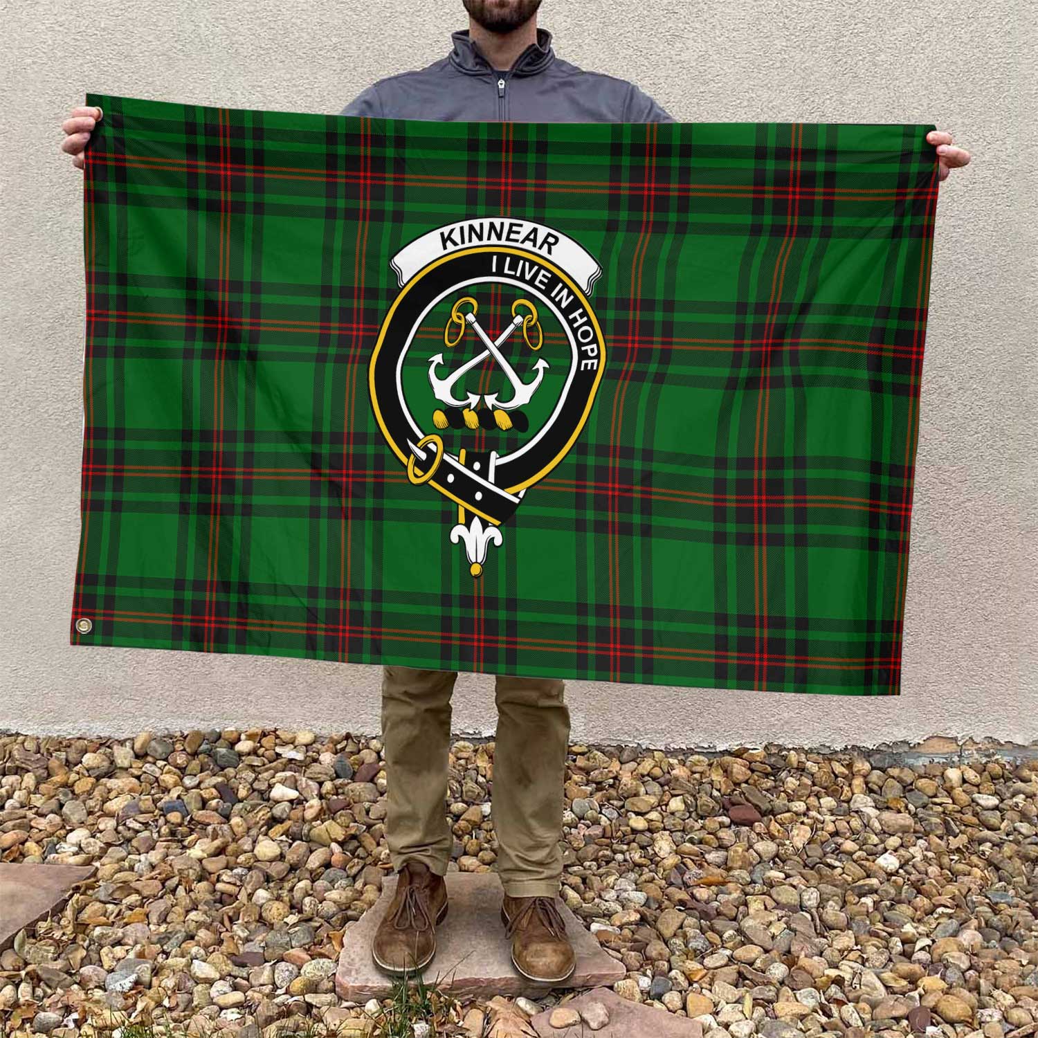 Clan Kinnear Tartan Flag Crest And Plaid Basic Style