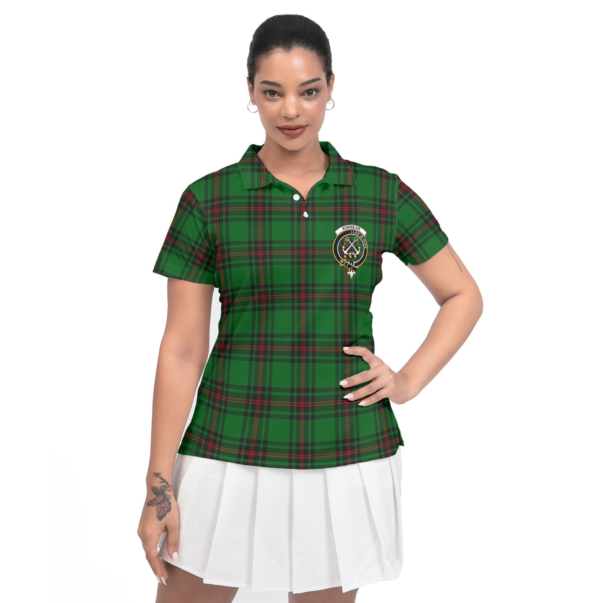 Clan Kinnear Tartan Women Polo Shirt Crest And Plaid Basic Style