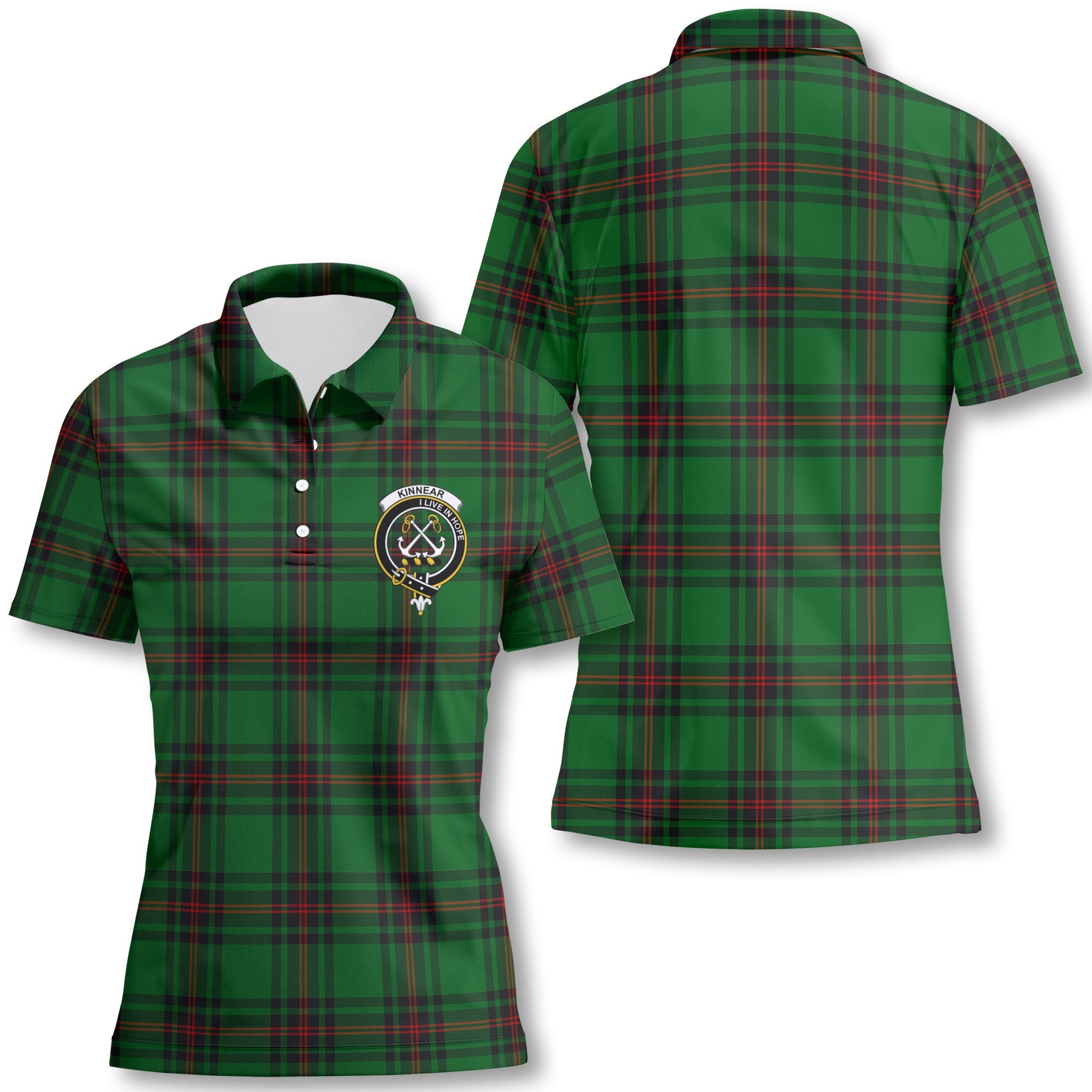 Clan Kinnear Tartan Women Polo Shirt Crest And Plaid Basic Style