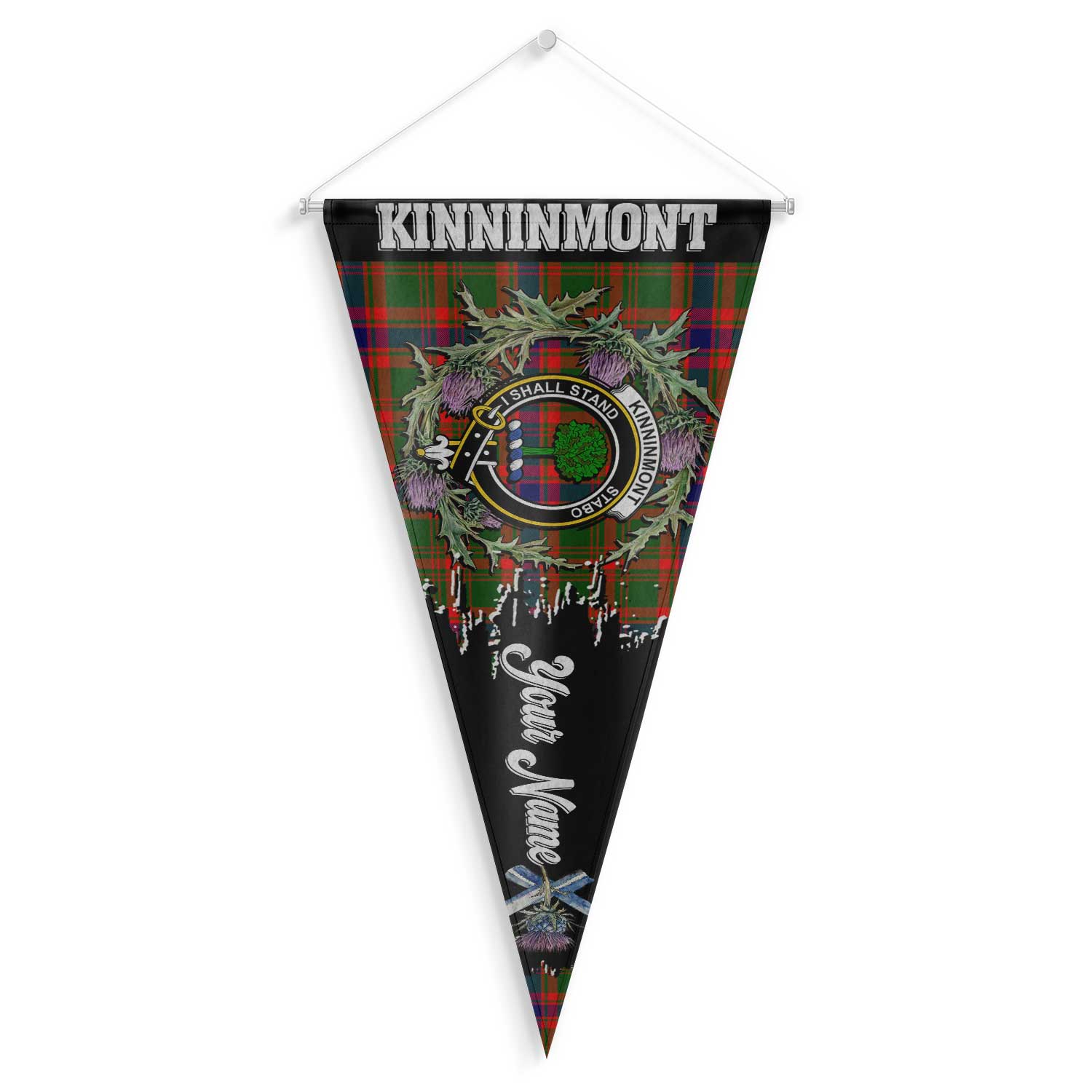 Clan Kinninmont Tartan Felt Pennant Crest And Plaid Basic Style