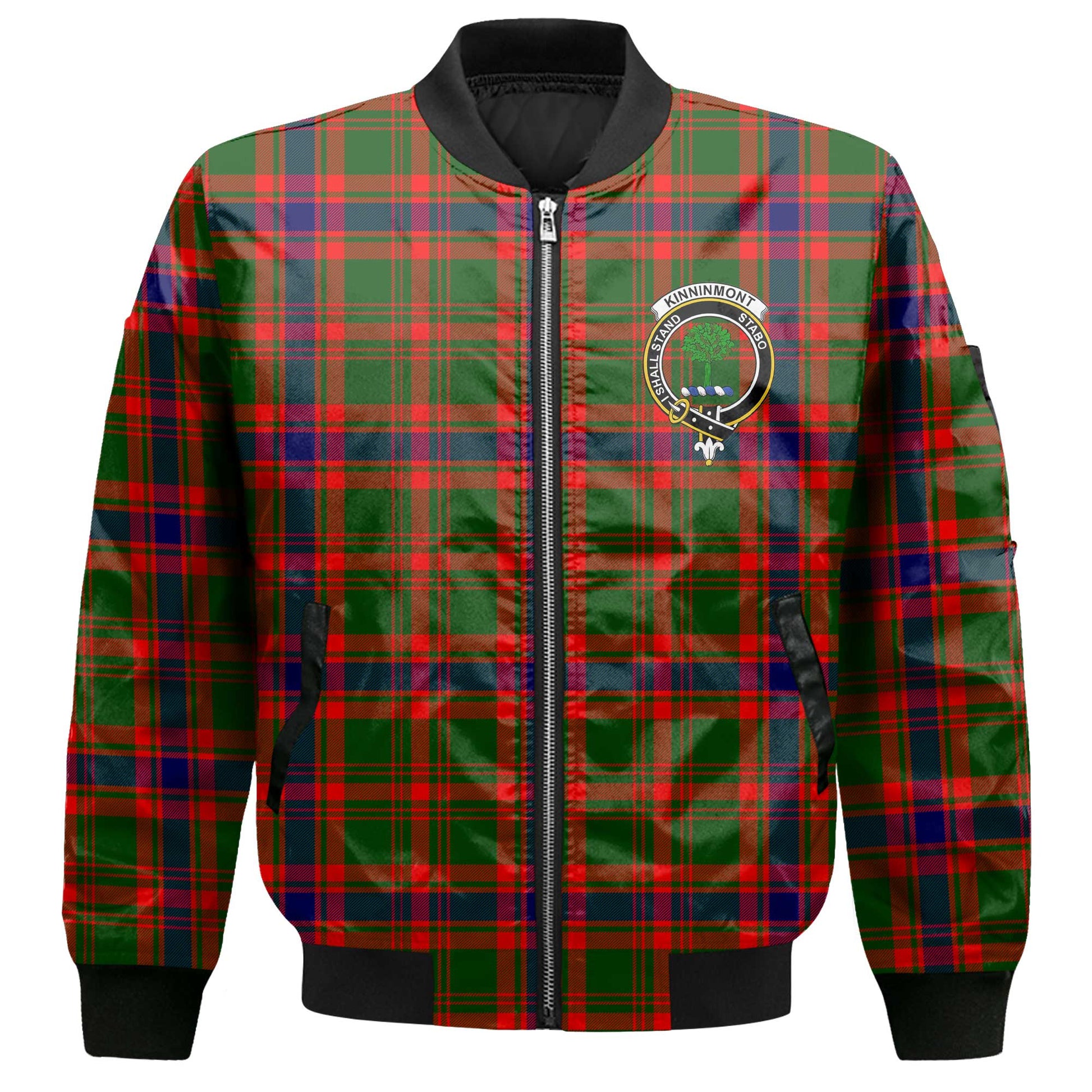 Clan Kinninmont Tartan Men Bomber Jacket Crest And Plaid Basic Style