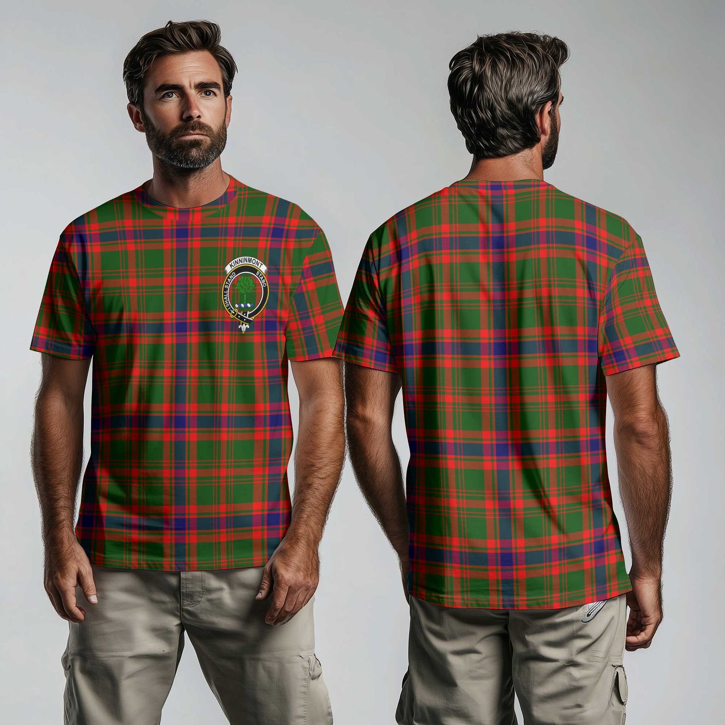 Clan Kinninmont Tartan Men T Shirt Crest And Plaid Basic Style