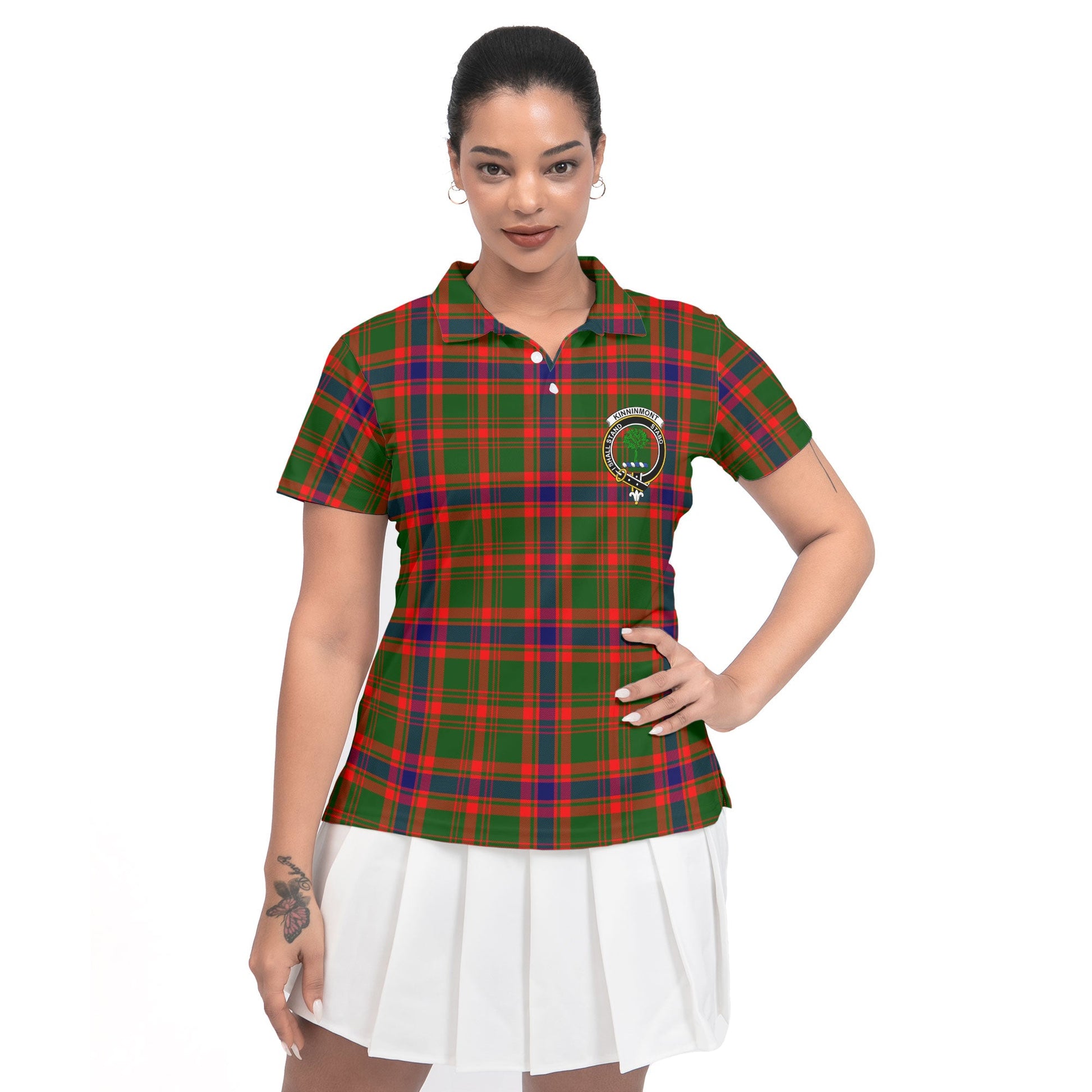 Clan Kinninmont Tartan Women Polo Shirt Crest And Plaid Basic Style