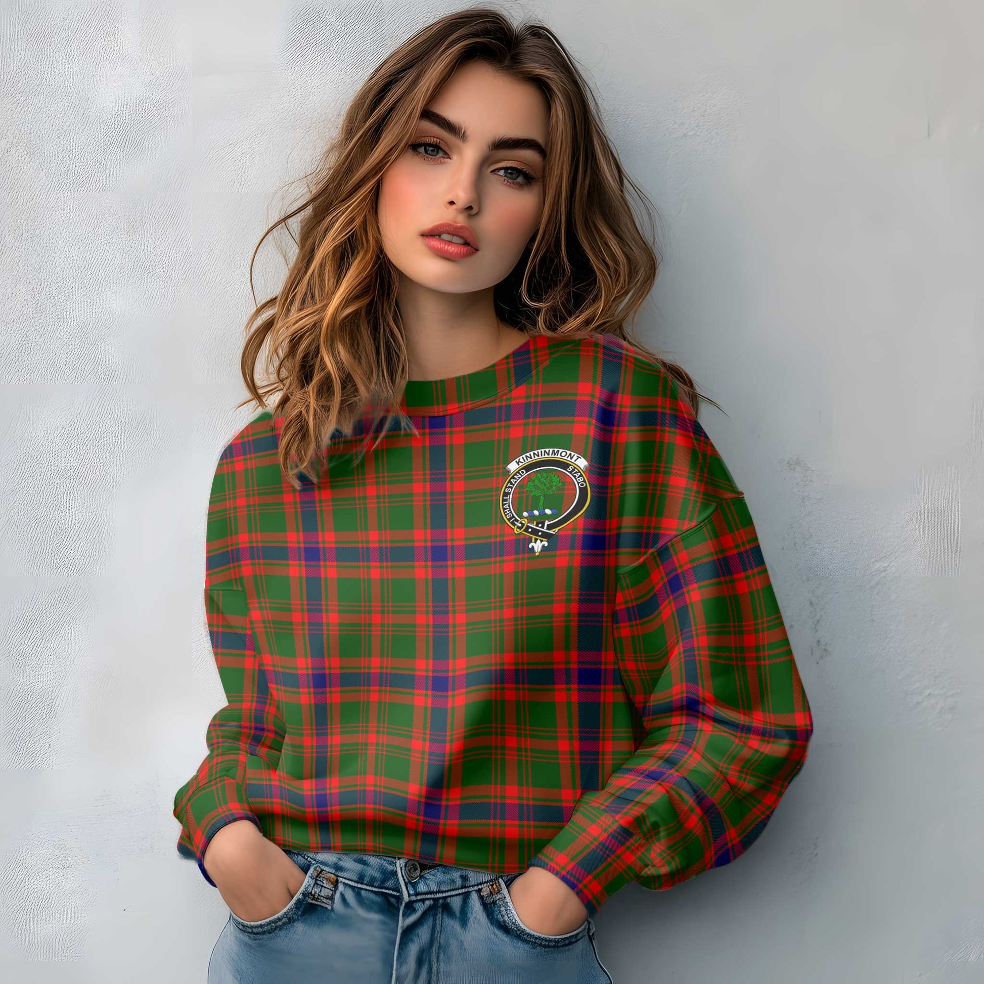 Clan Kinninmont Tartan Women Sweatshirt Crest And Plaid Basic Style