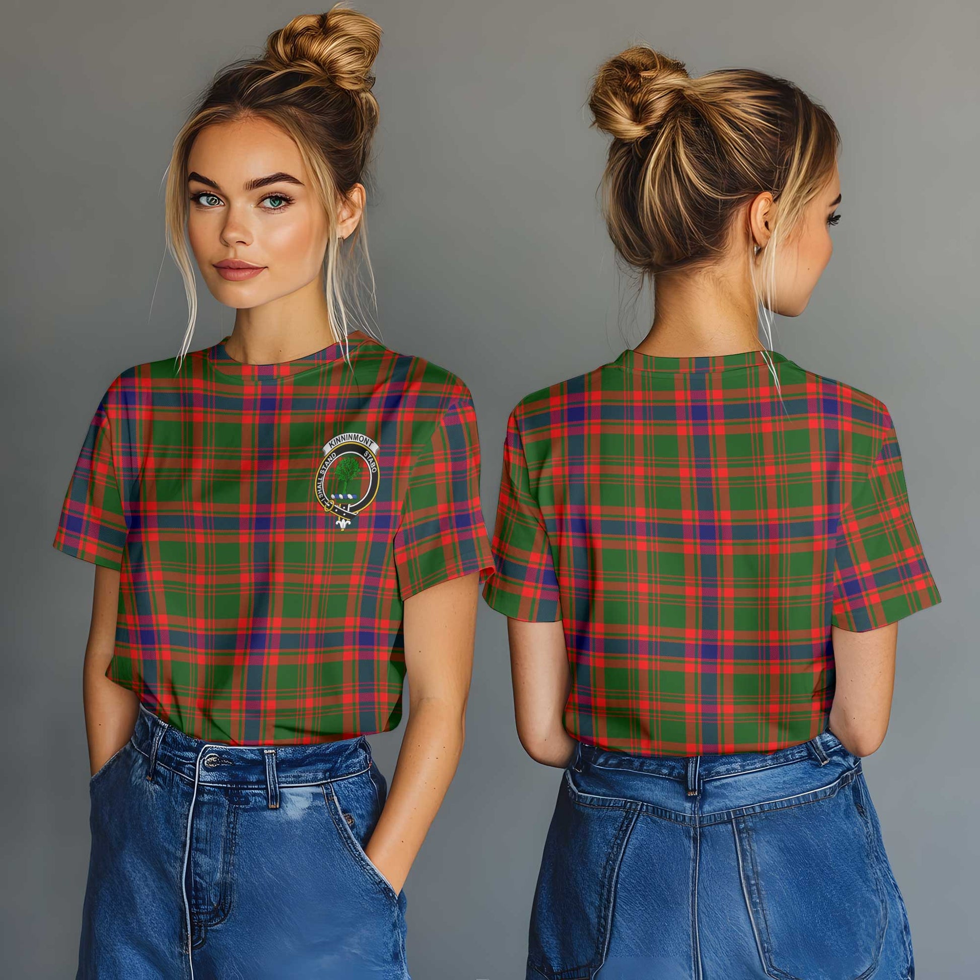 Clan Kinninmont Tartan Women T Shirt Crest And Plaid Basic Style