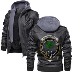 Clan Kinninmont Tartan Zip Leather Jacket Crest And Plaid Basic Style