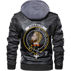 Clan Kirkaldy Tartan Zip Leather Jacket Crest And Plaid Basic Style