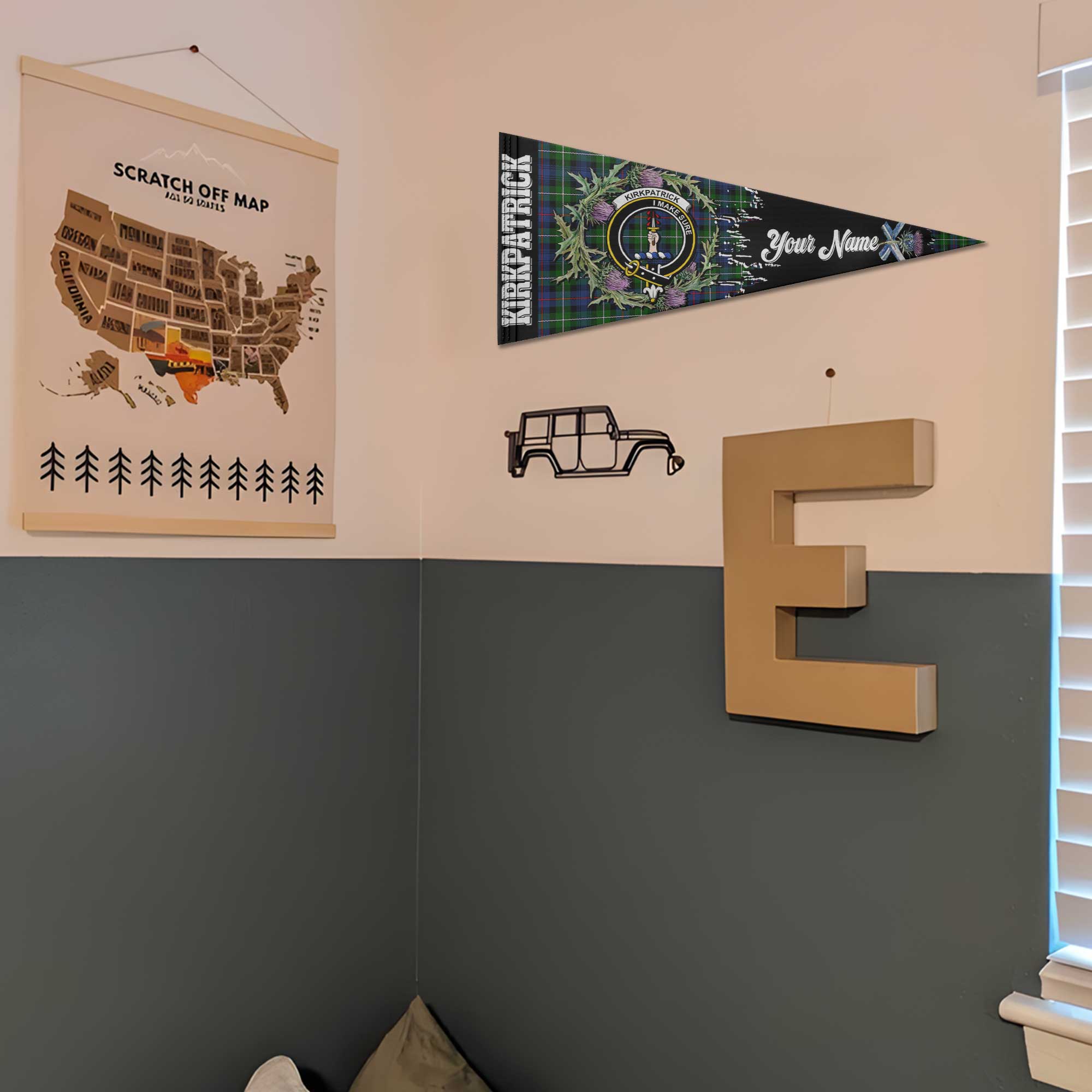 Clan Kirkpatrick Tartan Felt Pennant Crest And Plaid Basic Style