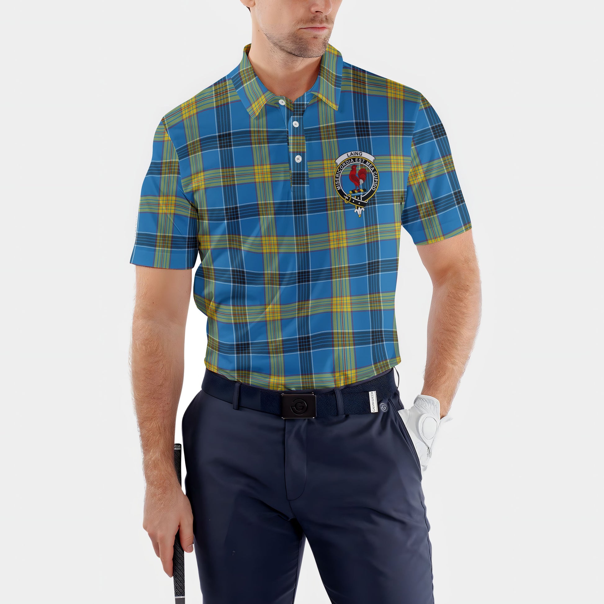 Clan Laing Tartan Golf Men Polo Shirt Crest And Plaid Basic Style