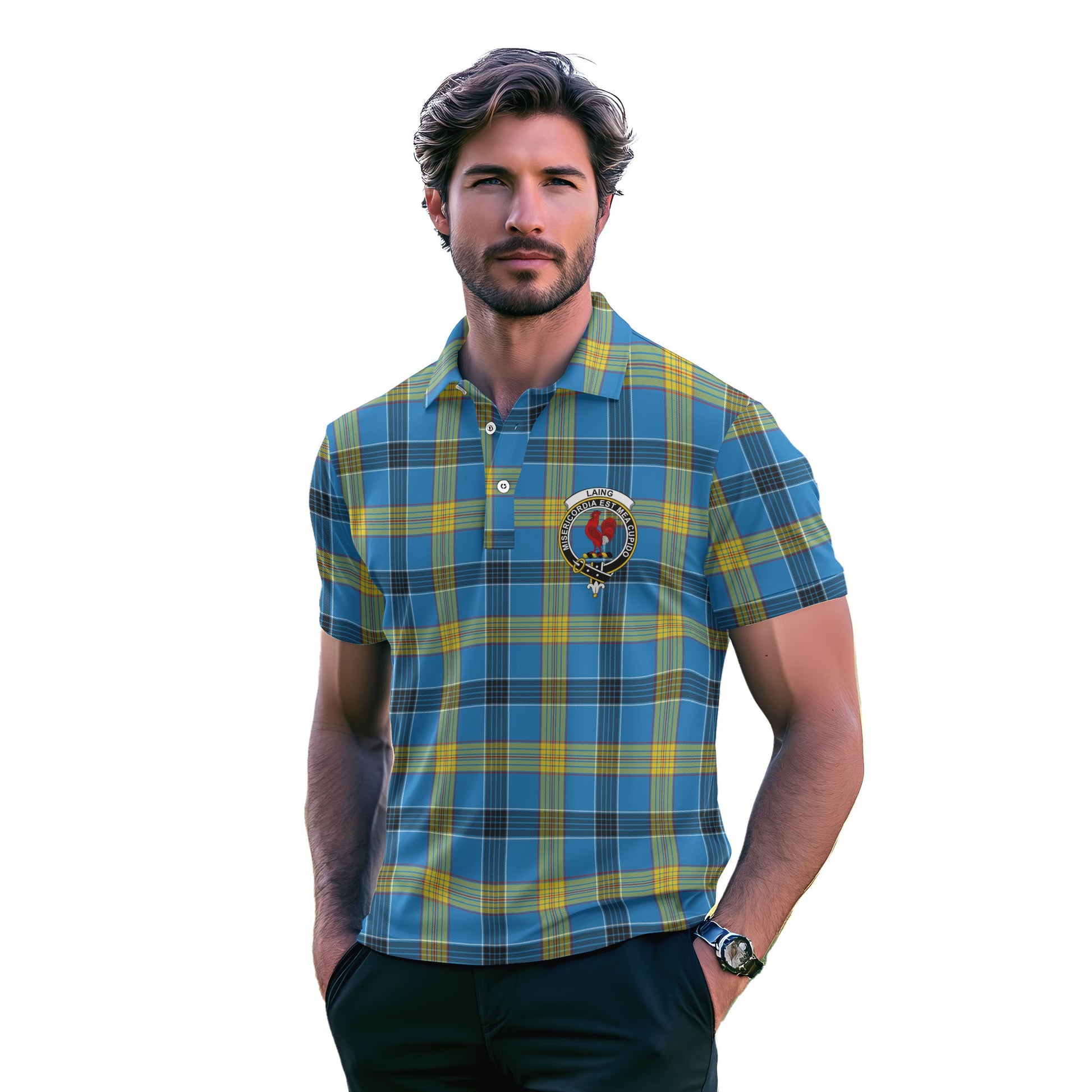 Clan Laing Tartan Golf Men Polo Shirt Crest And Plaid Basic Style