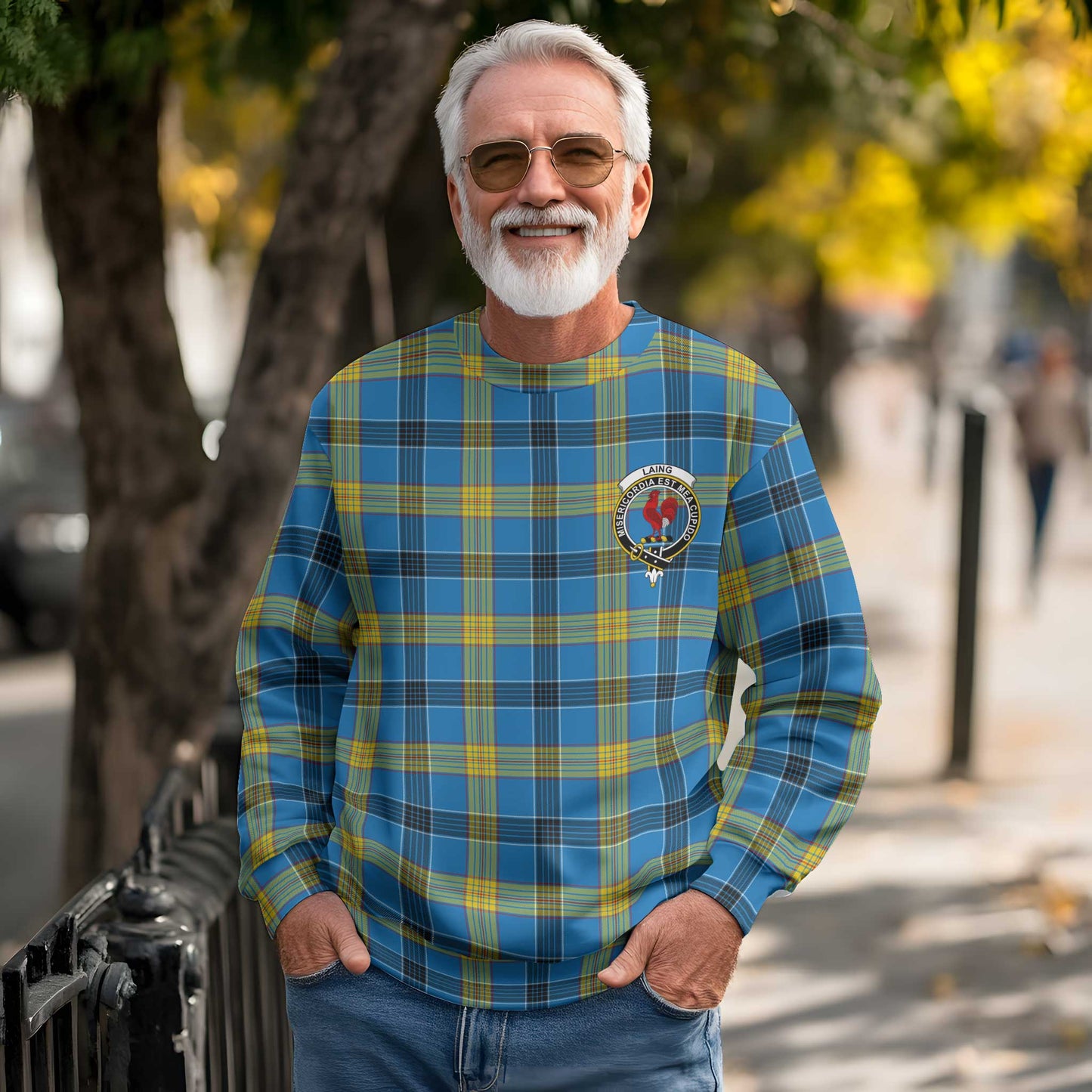 Clan Laing Tartan Men Sweatshirt Crest And Plaid Basic Style