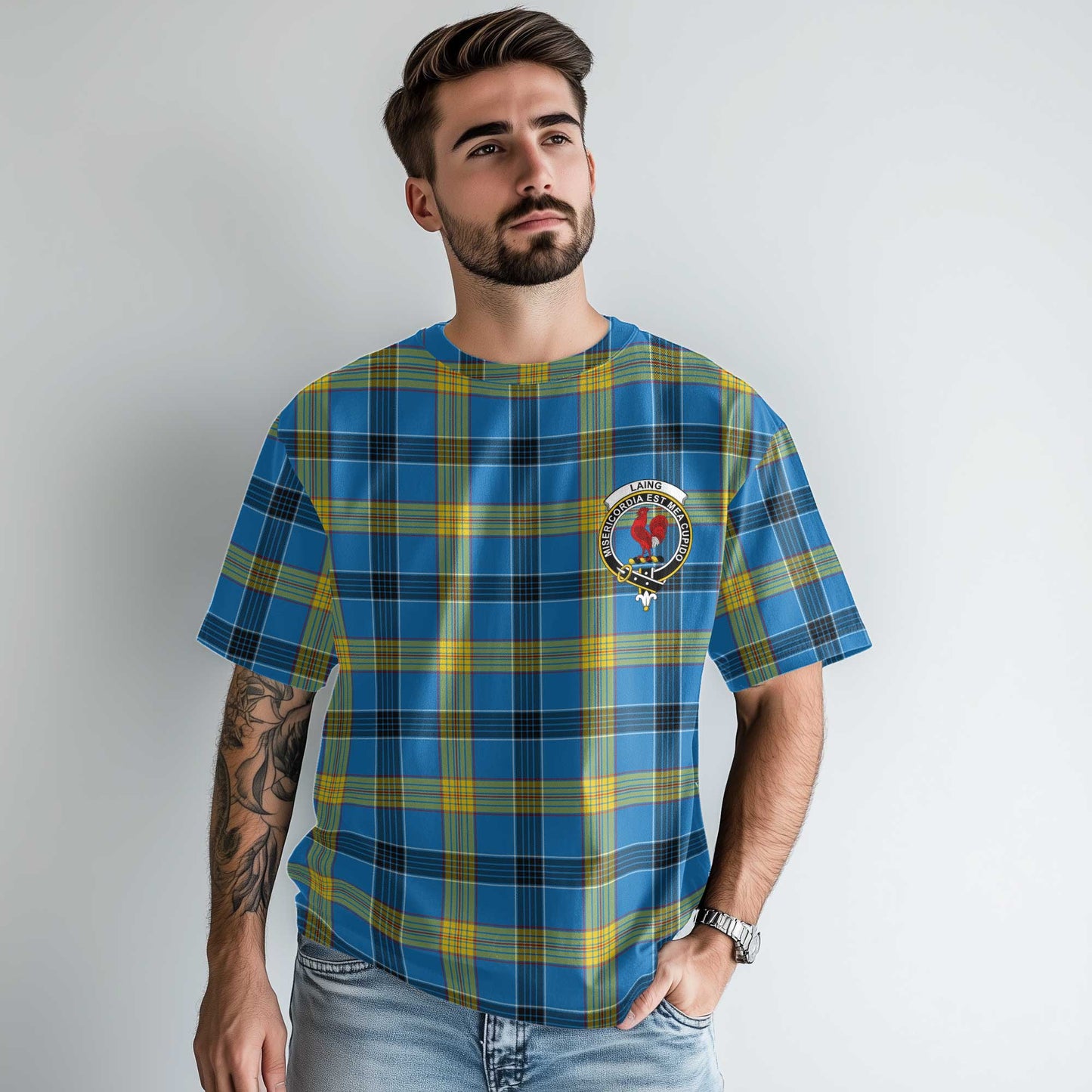 Clan Laing Tartan Men T Shirt Crest And Plaid Basic Style