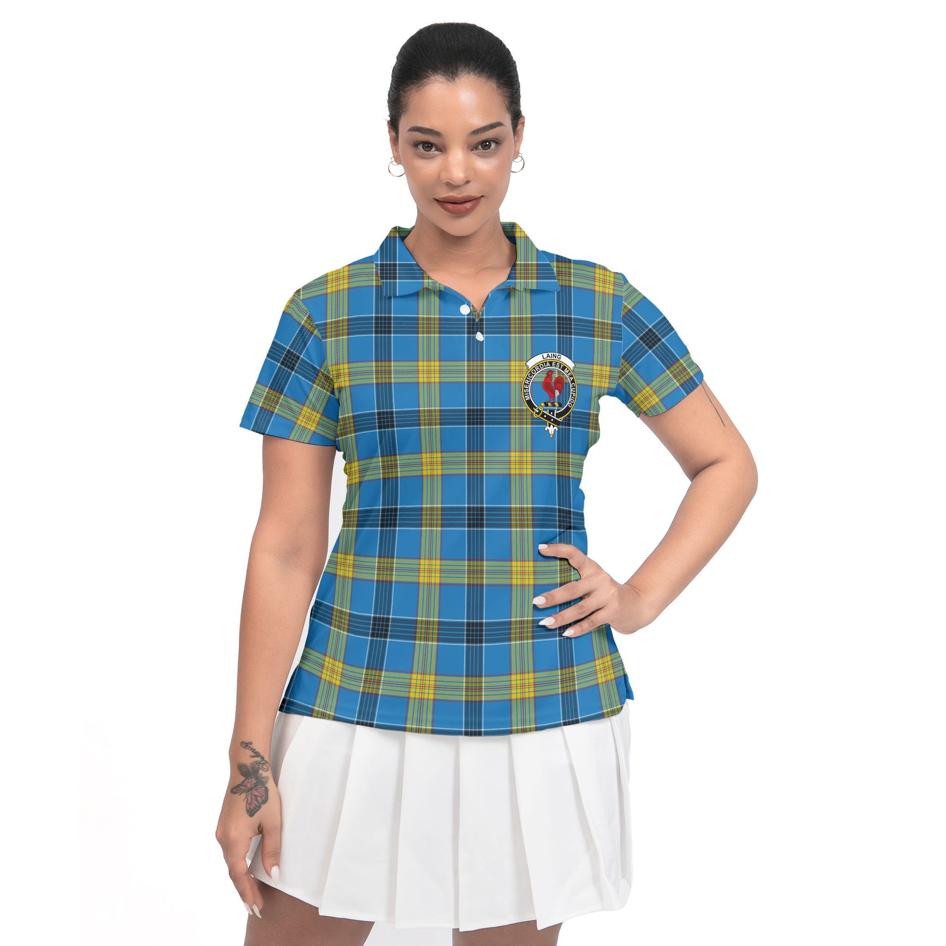 Clan Laing Tartan Women Polo Shirt Crest And Plaid Basic Style