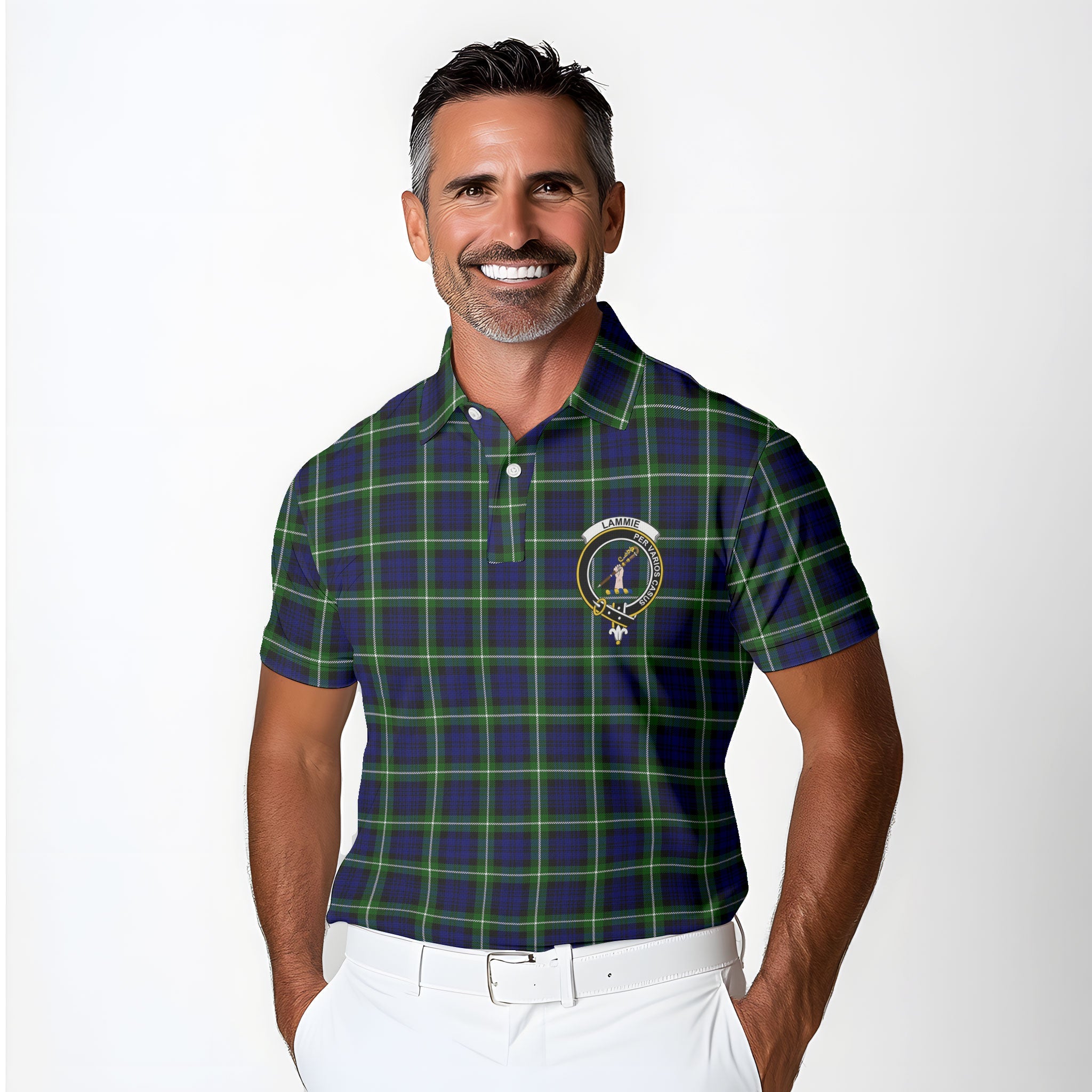 Clan Lammie Tartan Golf Men Polo Shirt Crest And Plaid Basic Style