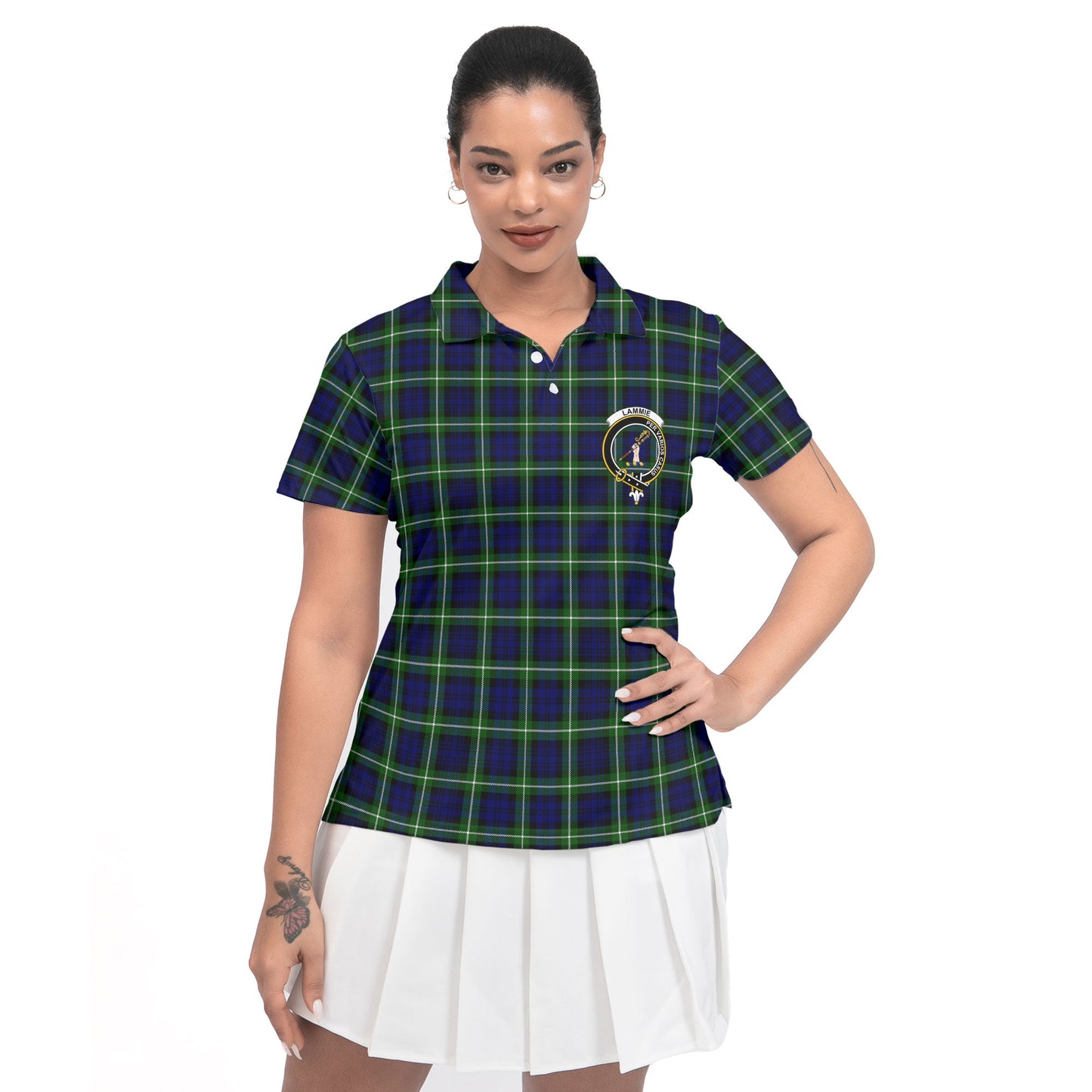 Clan Lammie Tartan Women Polo Shirt Crest And Plaid Basic Style