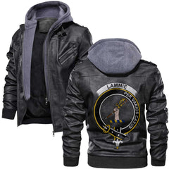 Clan Lammie Tartan Zip Leather Jacket Crest And Plaid Basic Style