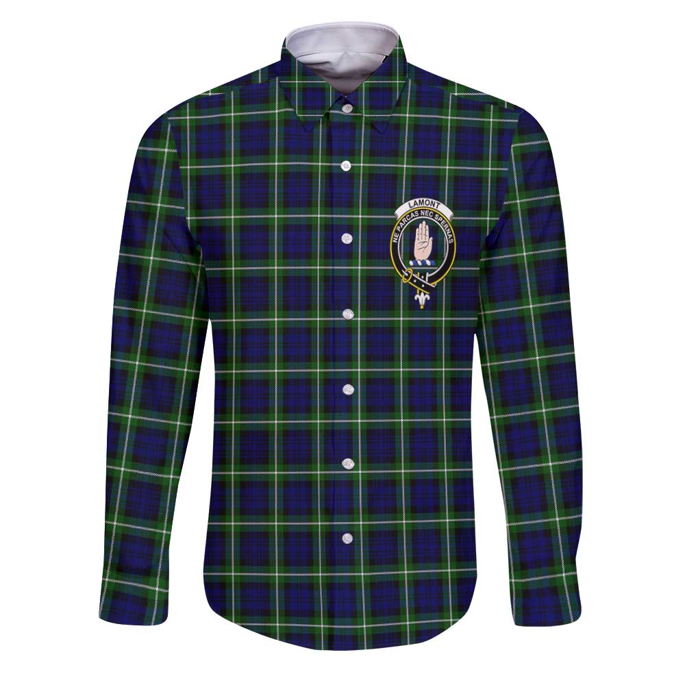Clan Lamont Tartan Long Sleeve Button Shirt Crest And Plaid Basic Style