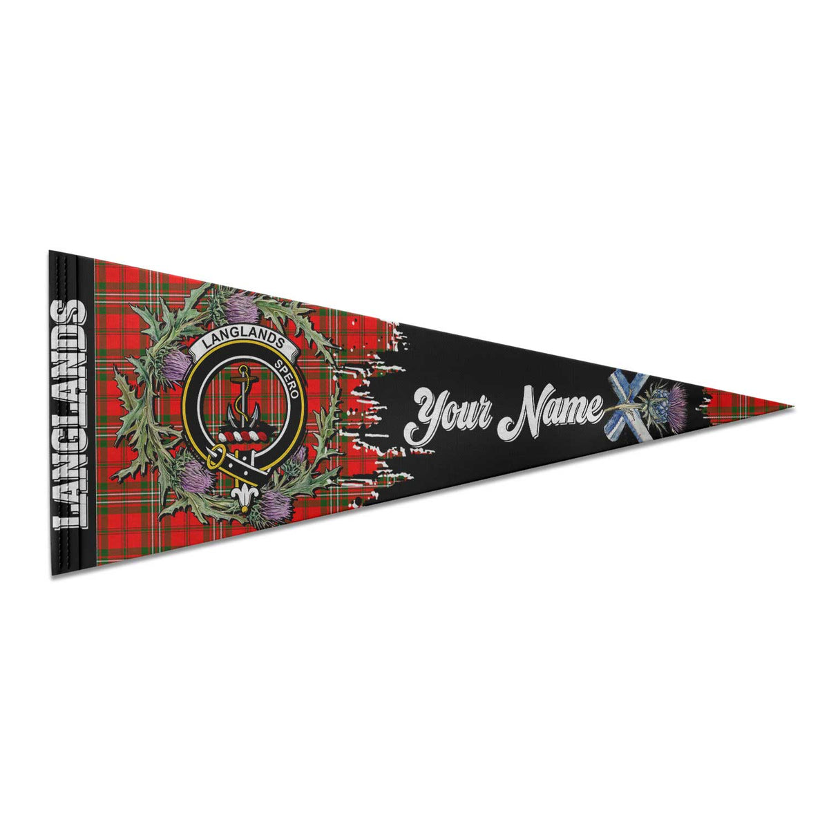 Clan Langlands Tartan Felt Pennant Crest And Plaid Basic Style