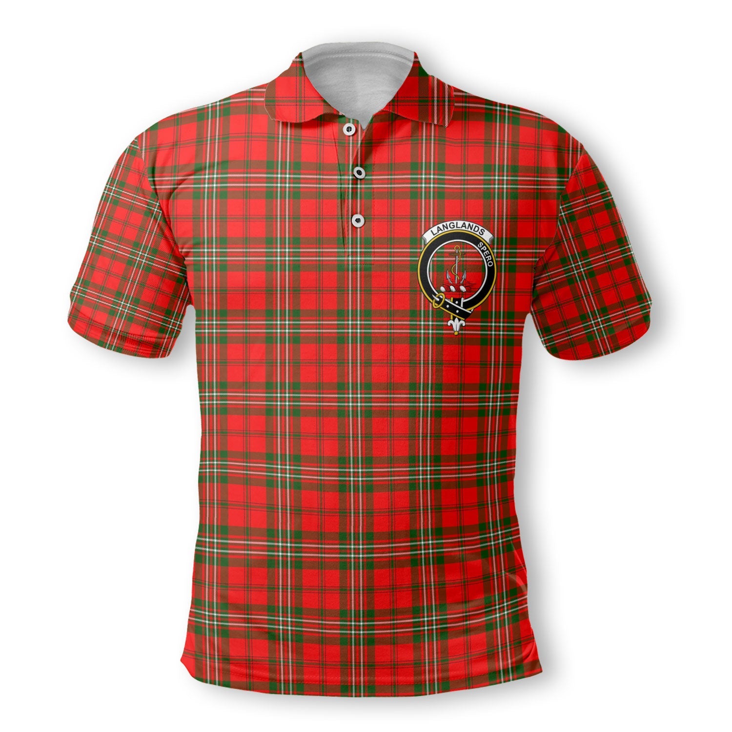 Clan Langlands Tartan Golf Men Polo Shirt Crest And Plaid Basic Style