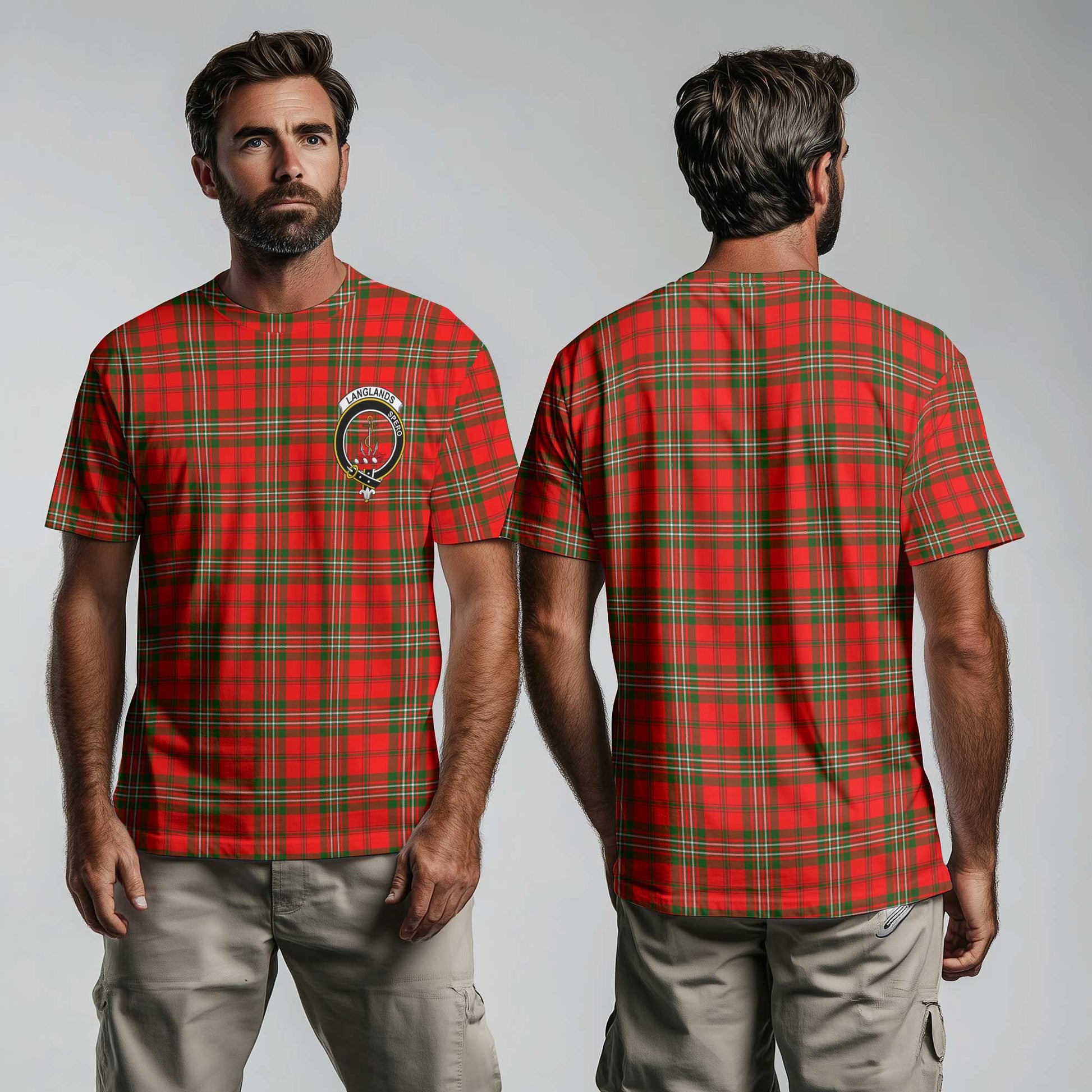 Clan Langlands Tartan Men T Shirt Crest And Plaid Basic Style