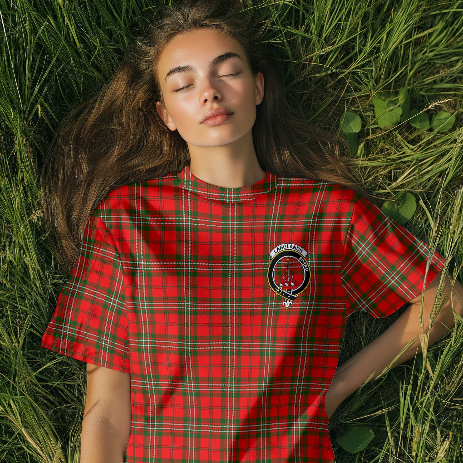 Clan Langlands Tartan Women T Shirt Crest And Plaid Basic Style