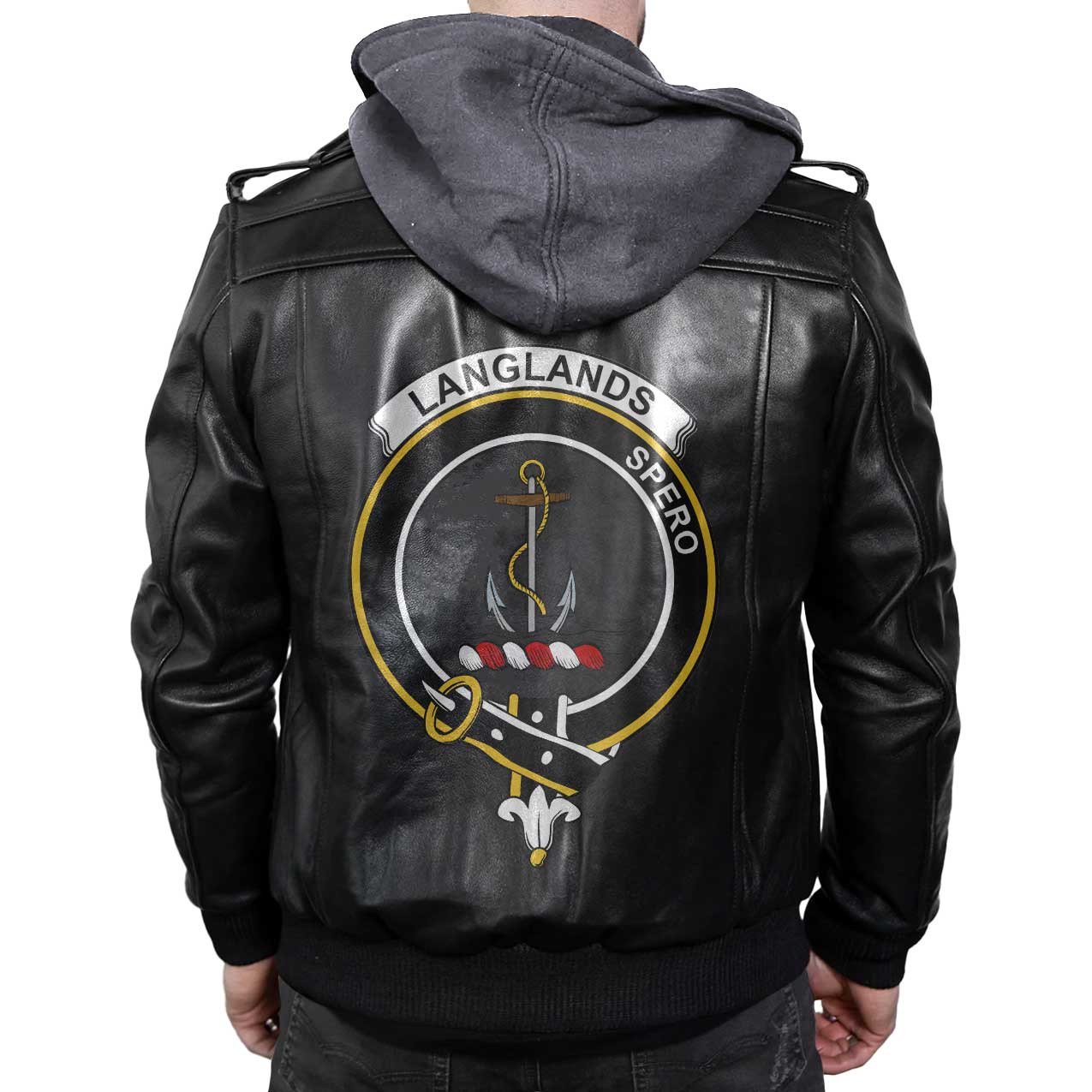 Clan Langlands Tartan Zip Leather Jacket Crest And Plaid Basic Style